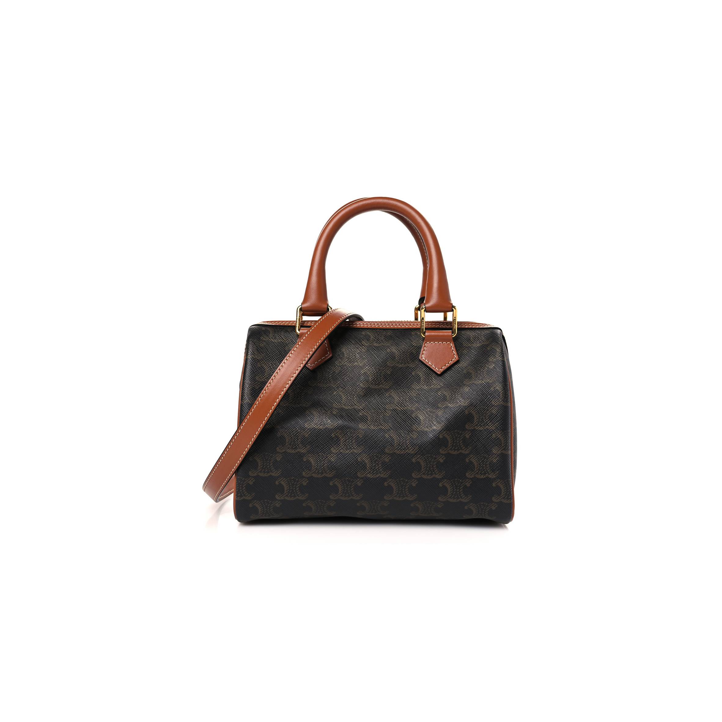 Ce**e triomphe canvas calfskin small boston bag tan (22*18*13cm)