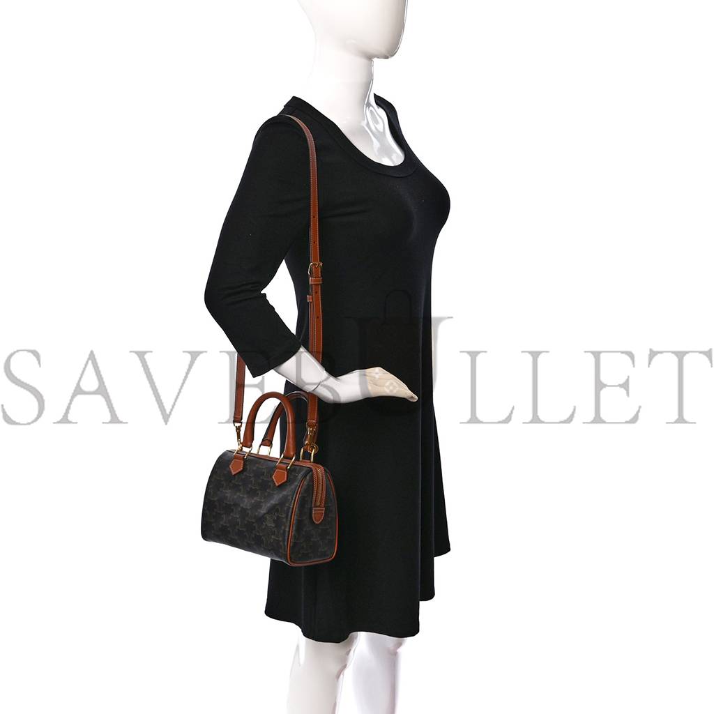 Ce**e triomphe canvas calfskin small boston bag tan (22*18*13cm)