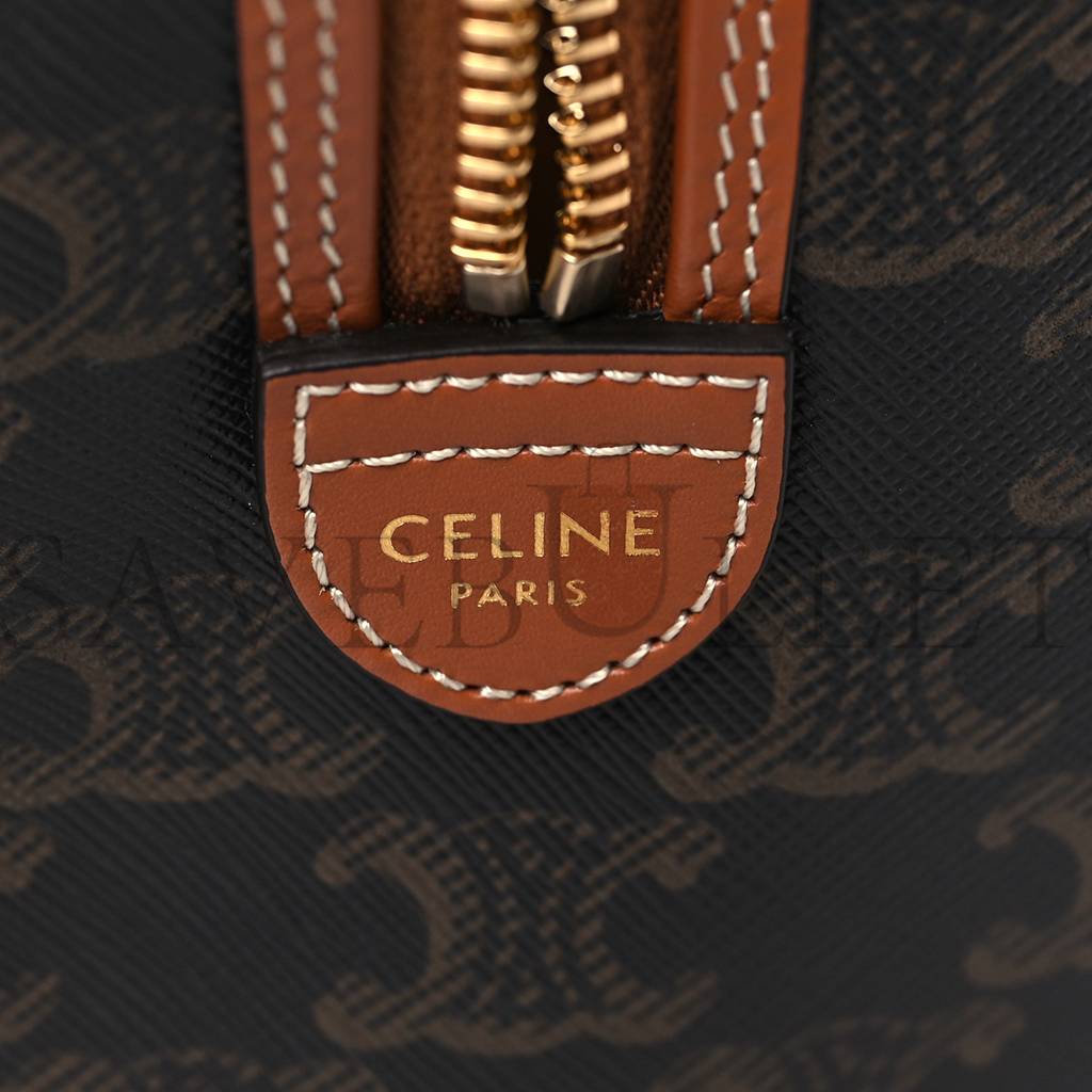 Ce**e triomphe canvas calfskin small boston bag tan (22*18*13cm)