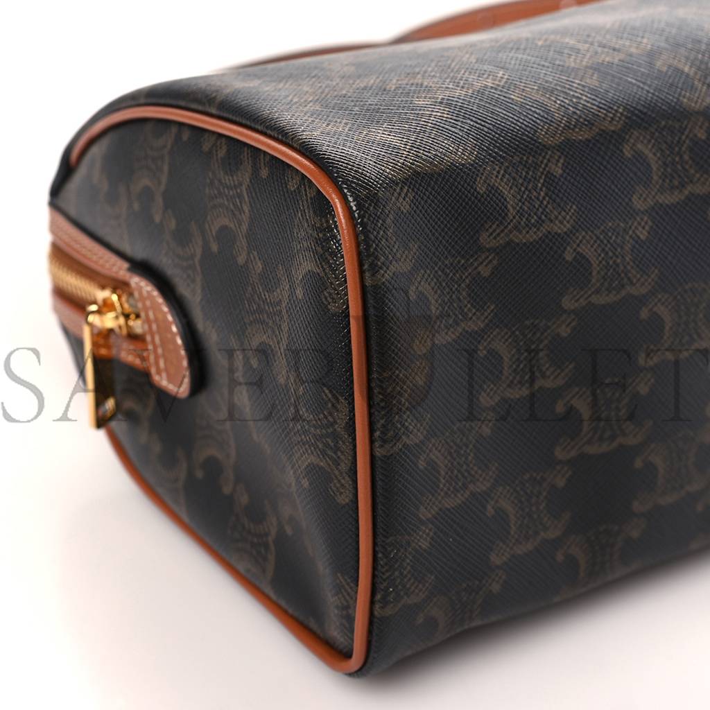 Ce**e triomphe canvas calfskin small boston bag tan (22*18*13cm)