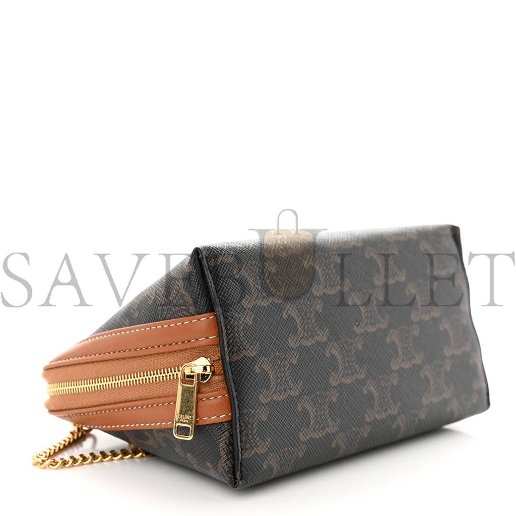 Ce**e triomphe canvas calfskin mini clutch on chain tan (17*11*9cm)