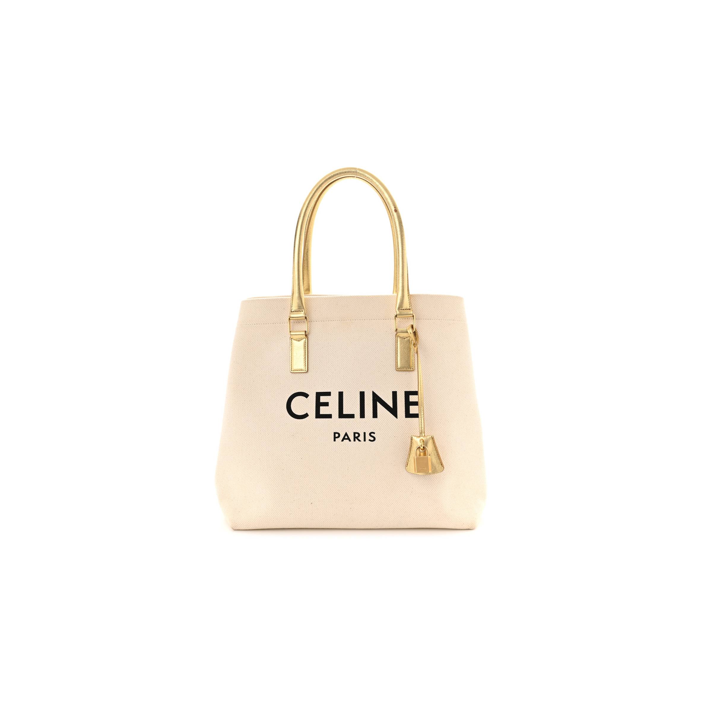 Ce**e canvas calfskin logo print small horizontal cabas gold (34*33*20cm)