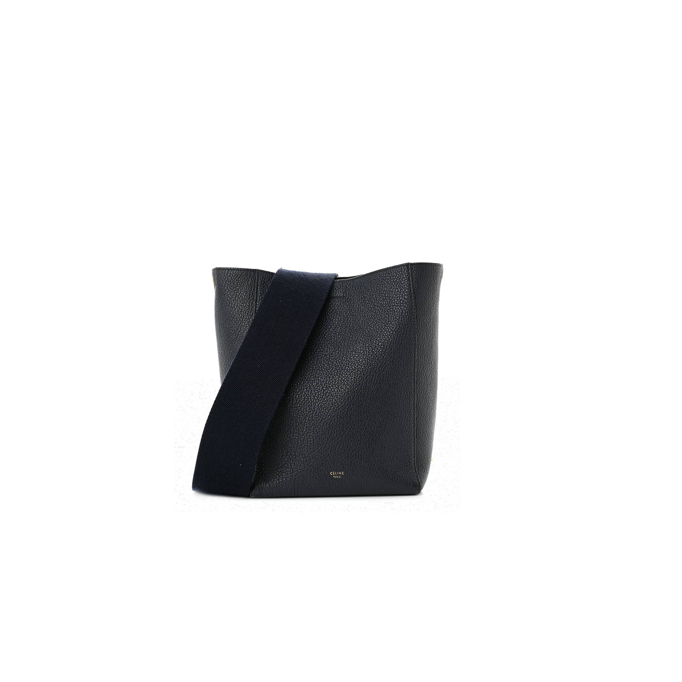 Ce**e soft grained calfskin small sangle bucket bag navy blue (25*18*11cm)