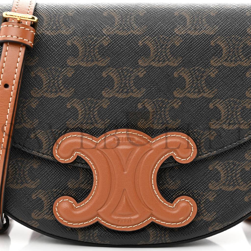 Ce**e calfskin triomphe canvas besace tan (22*14*6cm)