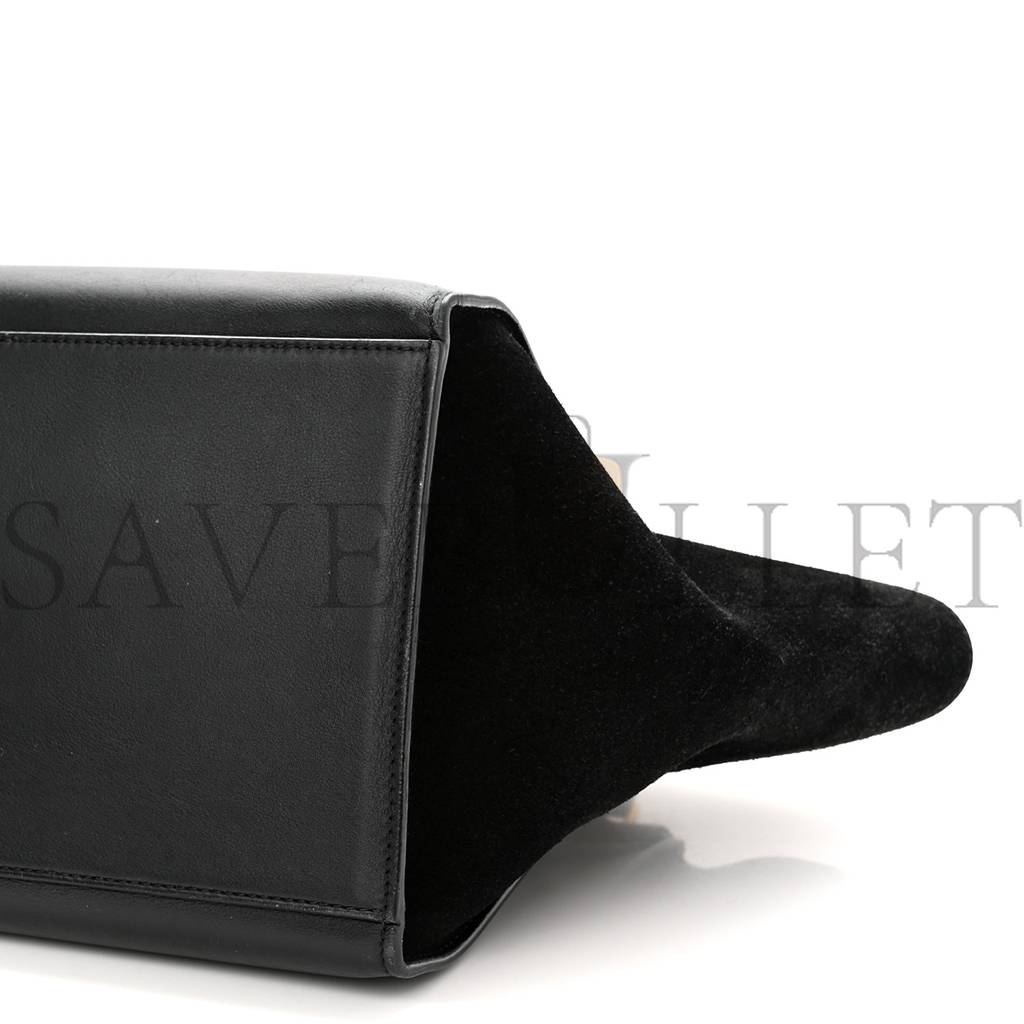 Ce**e crocodile embossed calfskin suede medium trapeze black (30*25*18cm)