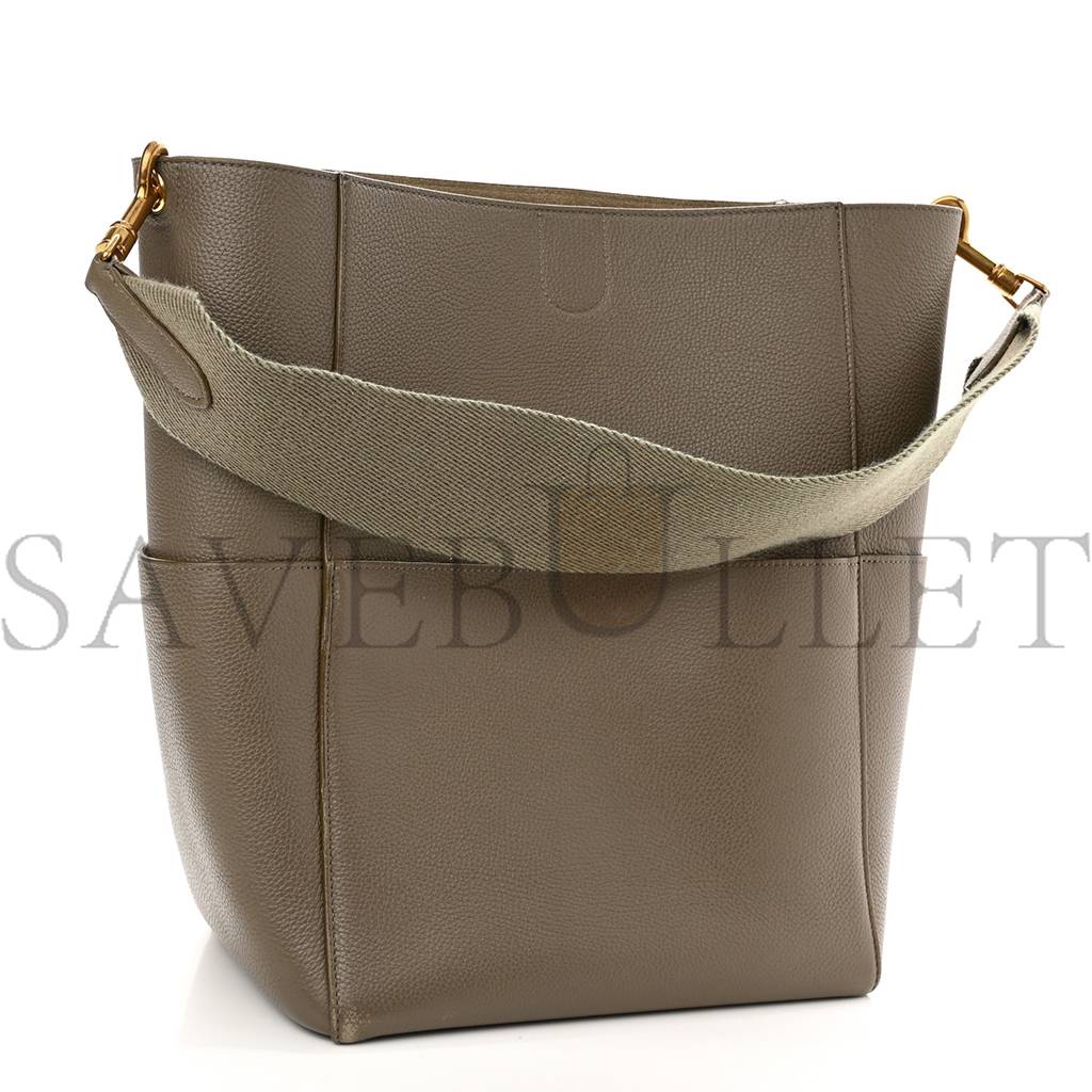 Ce**e soft grained calfskin sangle bucket bag taupe (33*23*17cm)