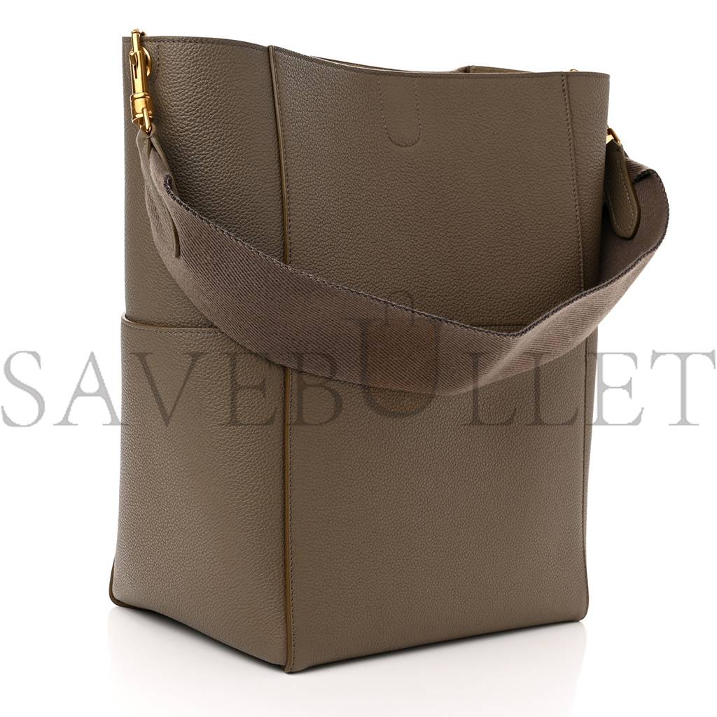 Ce**e soft grained calfskin sangle bucket bag taupe (28*23*17cm)