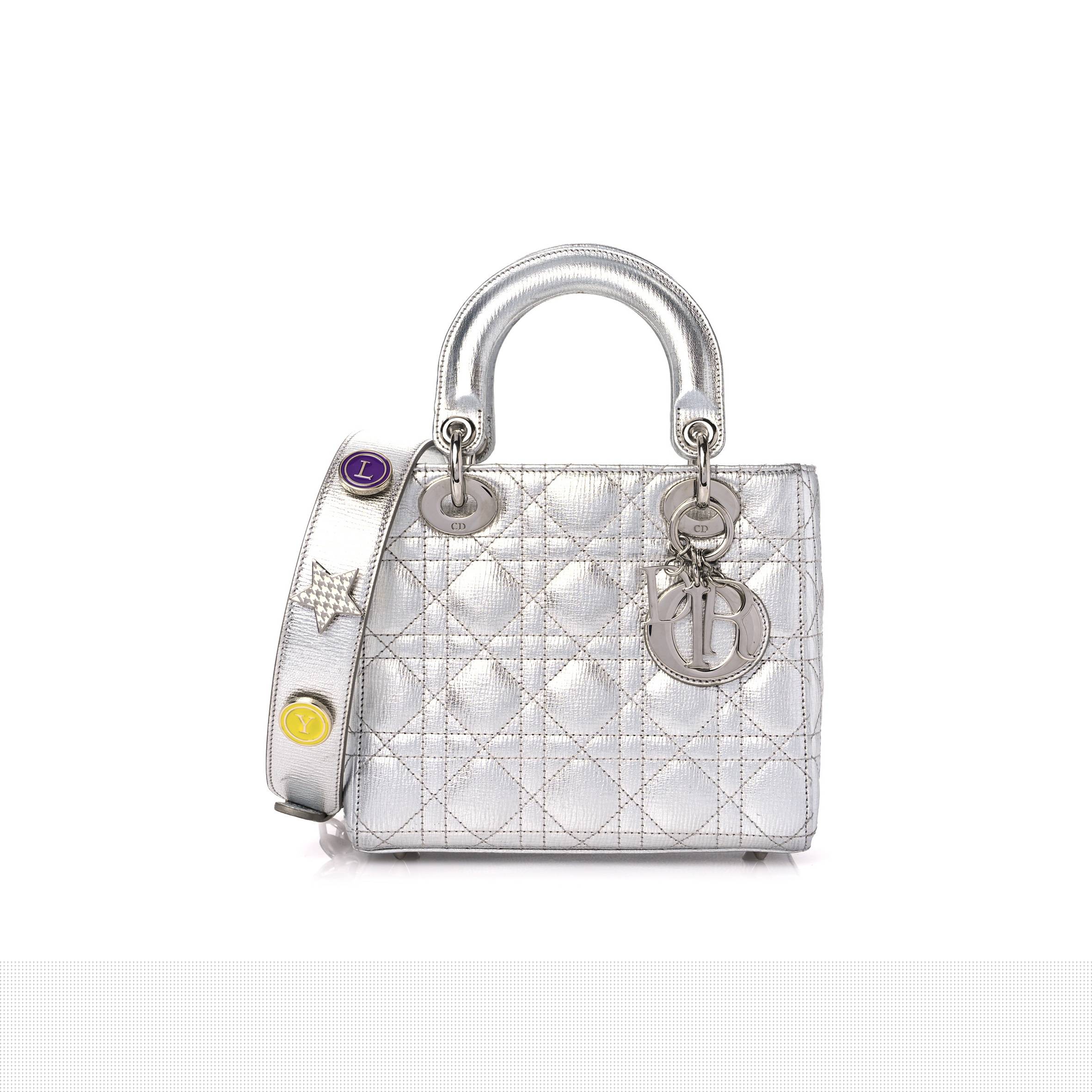 D*or metallic grained calfskin cannage small my lady D*or silver (20*18*8.3cm)