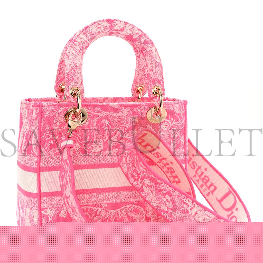 D*or canvas toile de jouy reverse embroidered medium lady d-lite fluorescent pink (24*20*11cm)