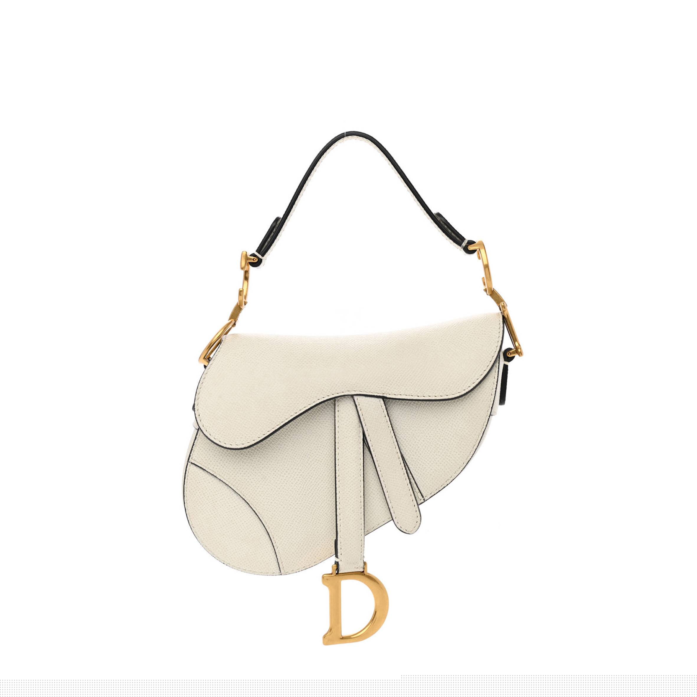 D*or grained calfskin mini saddle bag white (19 x 15 x 6 cm)
