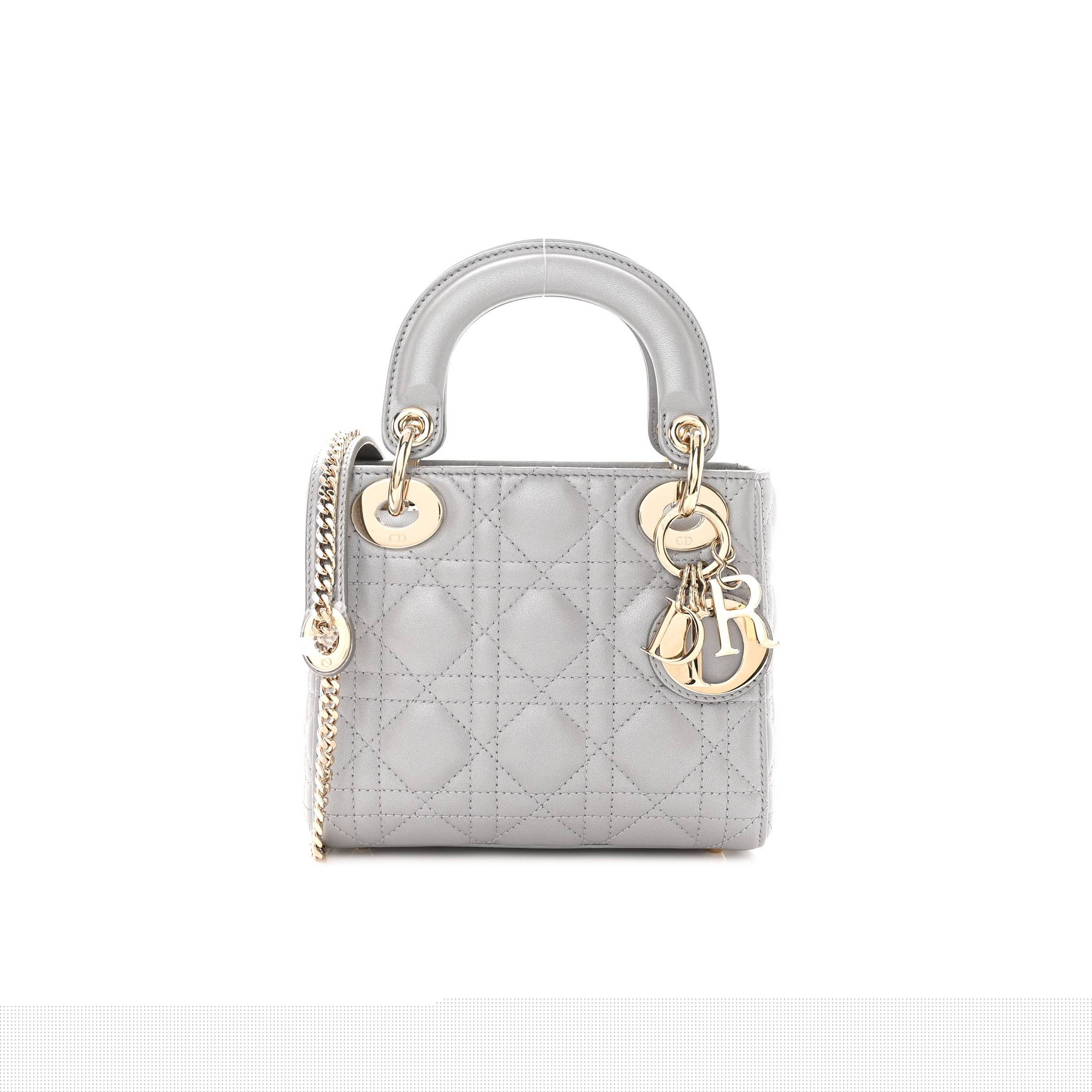 D*or metallic lambskin cannage mini lady D*or grey (17*15*7cm)