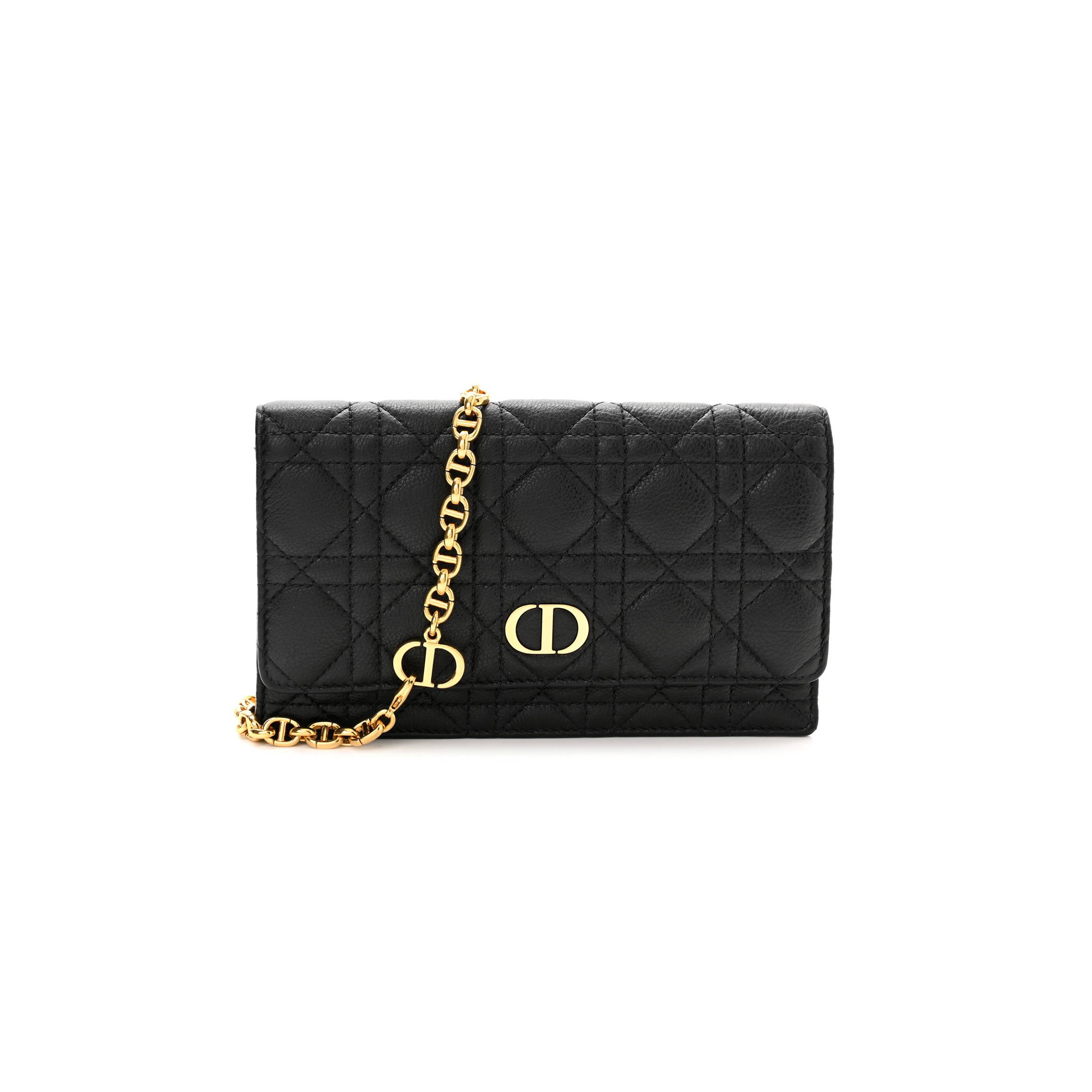 d*or S*pple calfskin cannage caro belt pouch with chain black (20*12*3.2cm)
