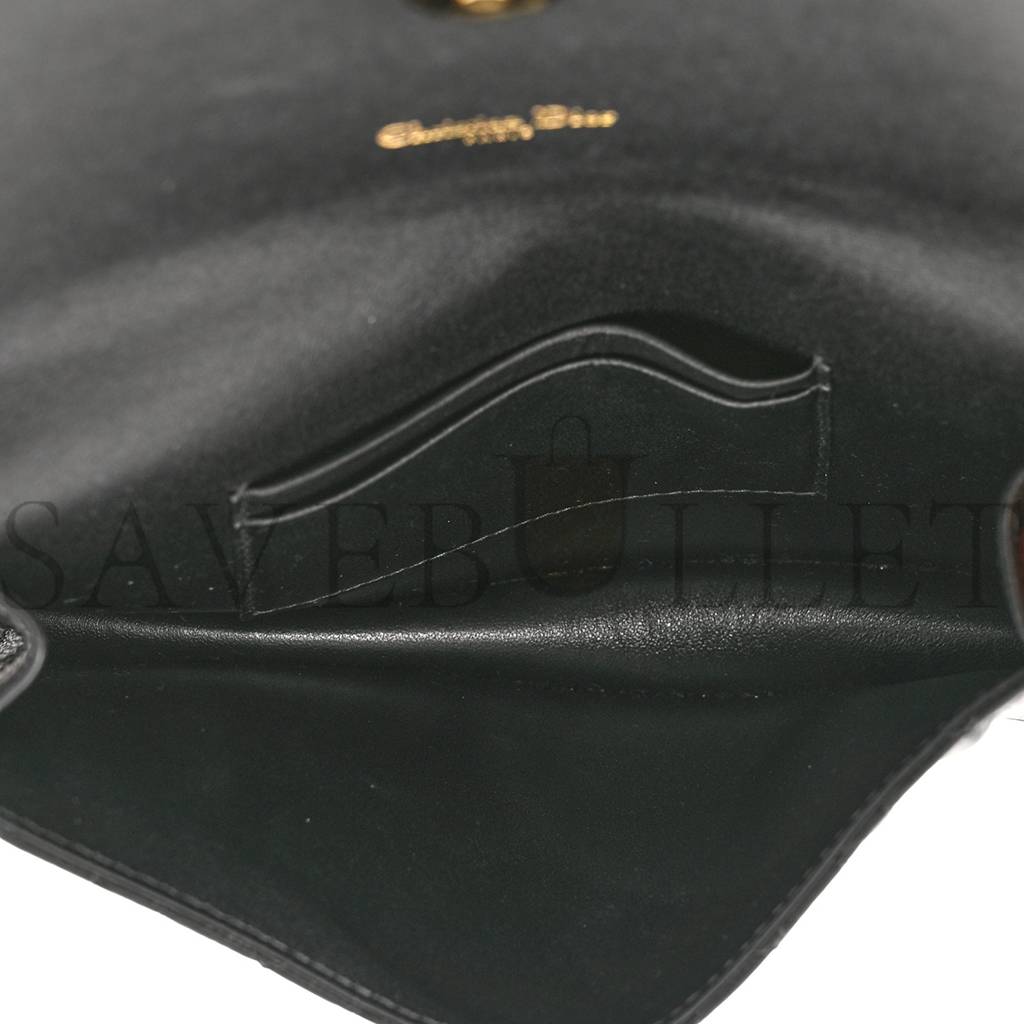 d*or S*pple calfskin cannage caro belt pouch with chain black (20*12*3.2cm)