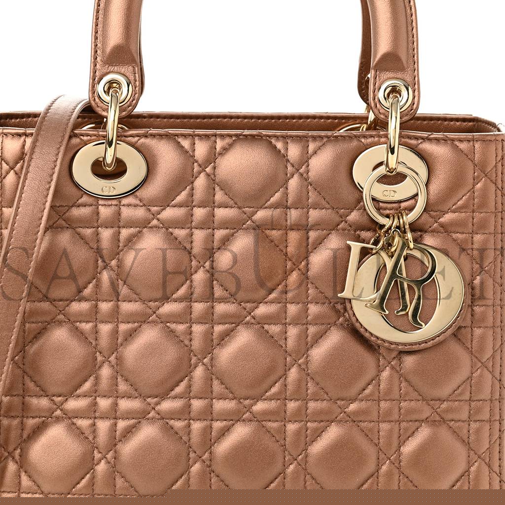 D*or metallic lambskin cannage medium lady D*or bronze (24*20*11.4cm)