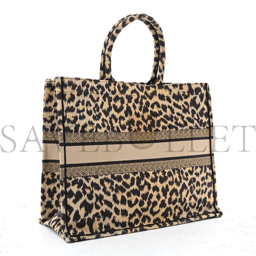 D*or canvas mizza embroidered large leopard book tote beige (42*33*15.2cm)