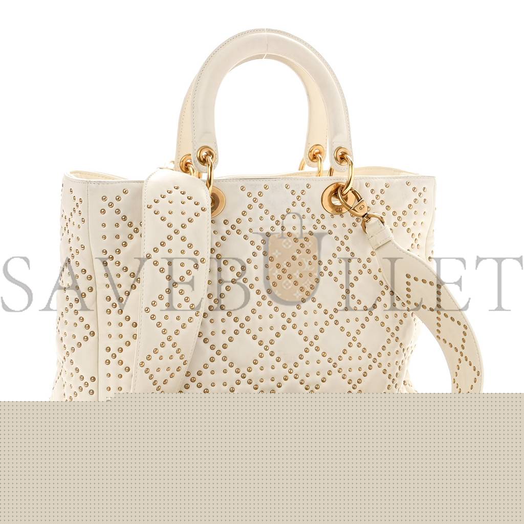 d*or lambskin cannage studded large S*pple lady d*or white (30*25*11.4cm)