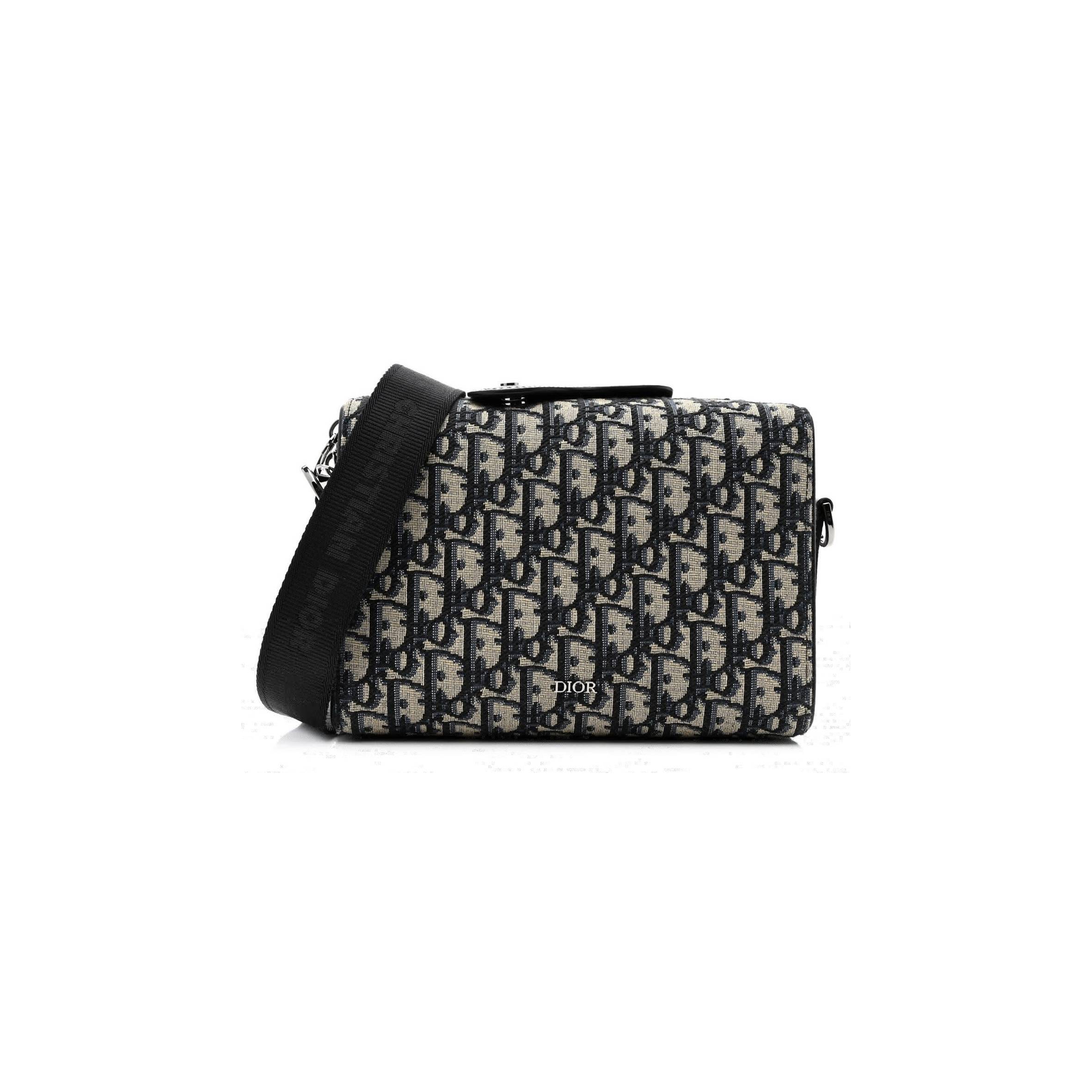 D*or oblique jacquard grained calfskin lingot pouch beige black (22*17*5.7cm)