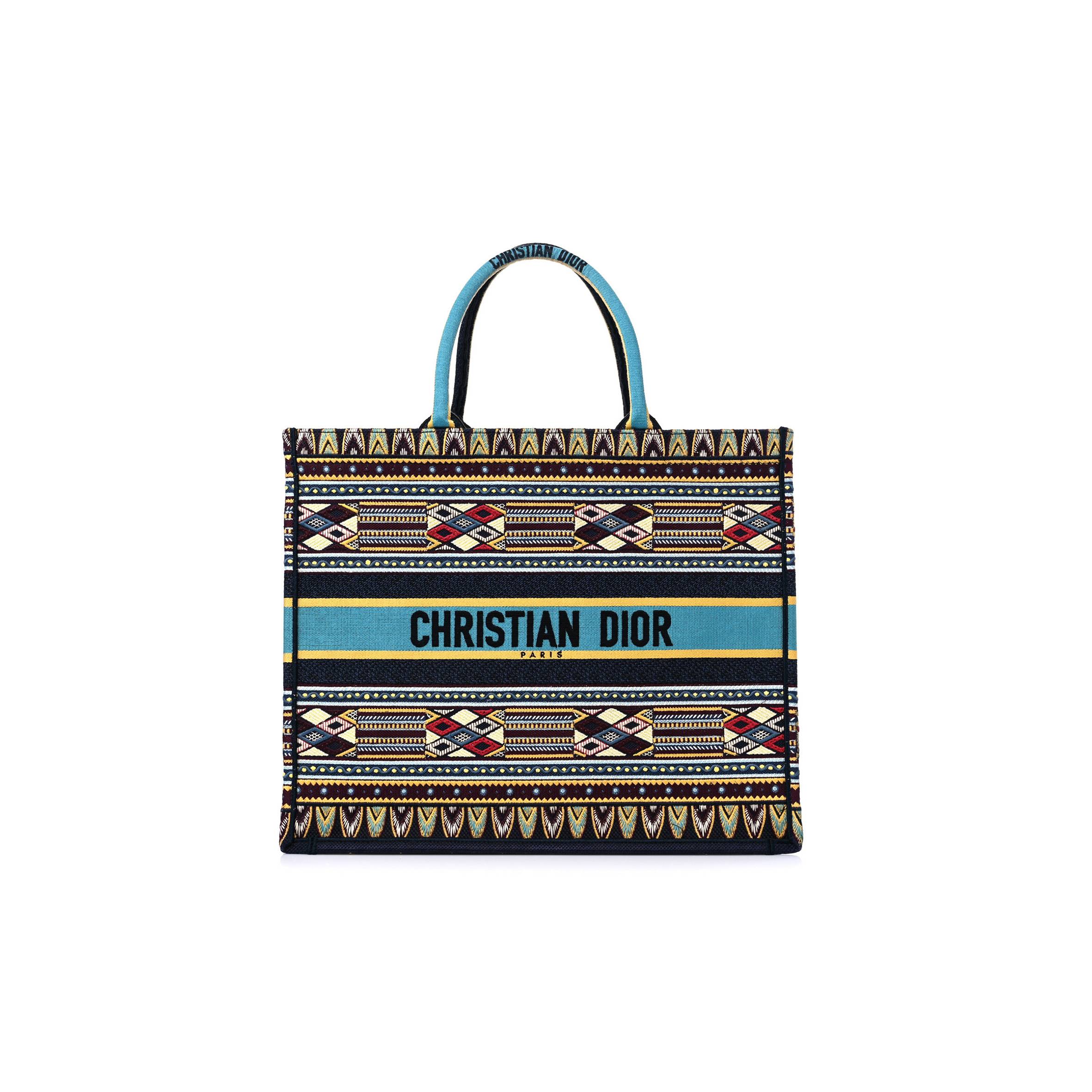 D*or canvas embroidered book tote blue multicolor (42*34*17.8cm)