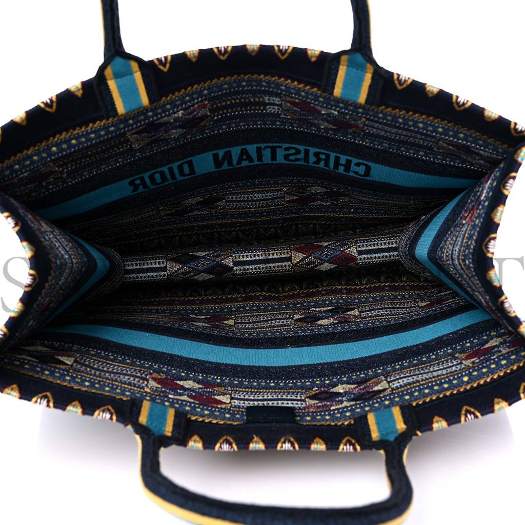 D*or canvas embroidered book tote blue multicolor (42*34*17.8cm)