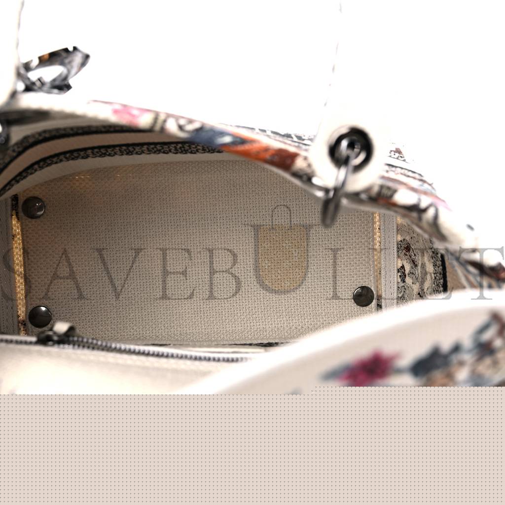 D*or canvas jardin d'hiver embroidered medium lady d-lite ecru multicolor (24*20*12.1cm)