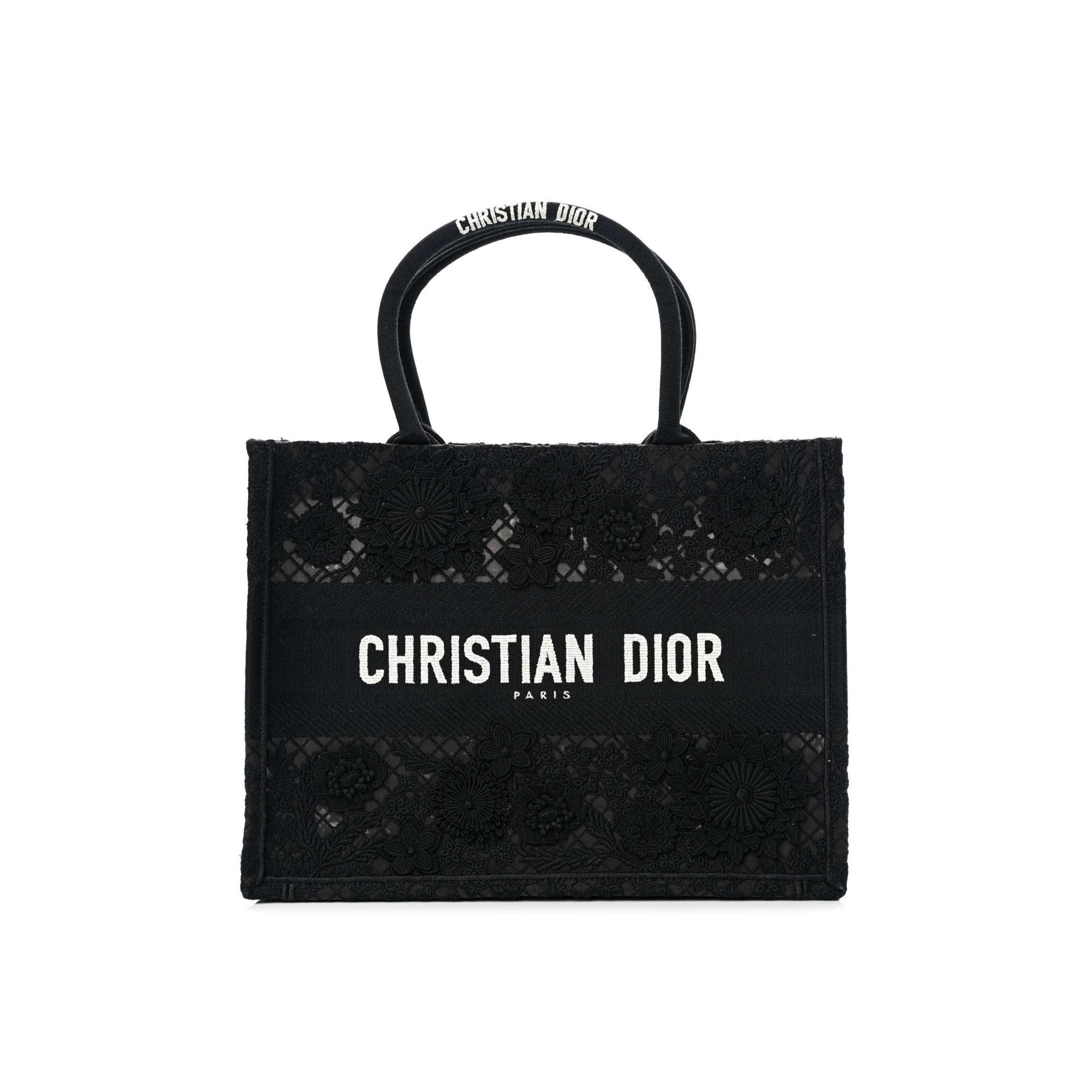 D*or embroidered d-lace medium book tote black multicolor (36*27*16.5cm)