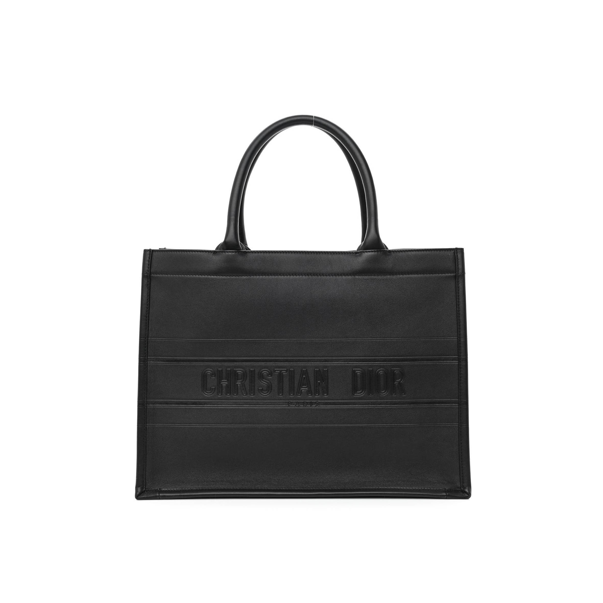 D*or calfskin embossed medium book tote black (36*27*17.1cm)