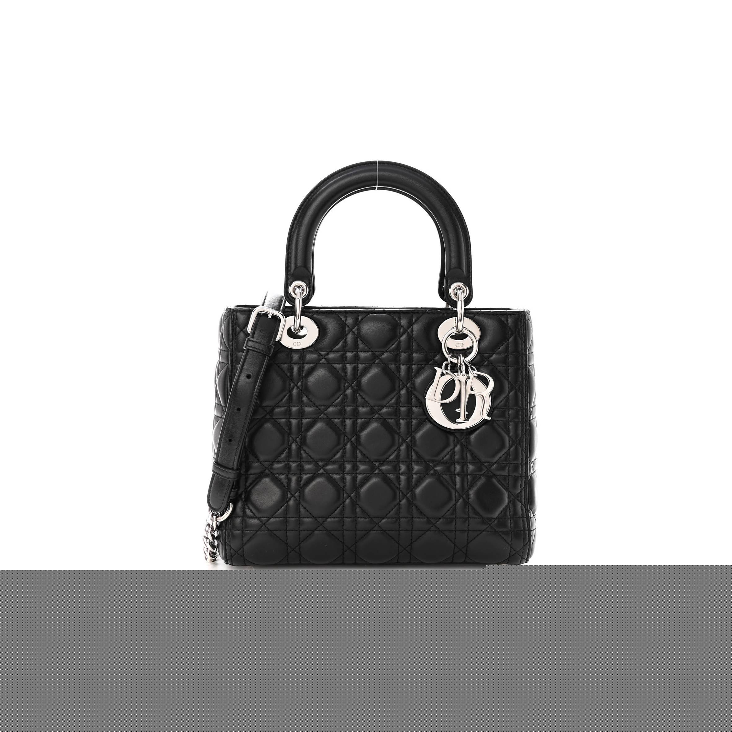 D*or lambskin cannage medium lady D*or black (24*20*12.7cm)