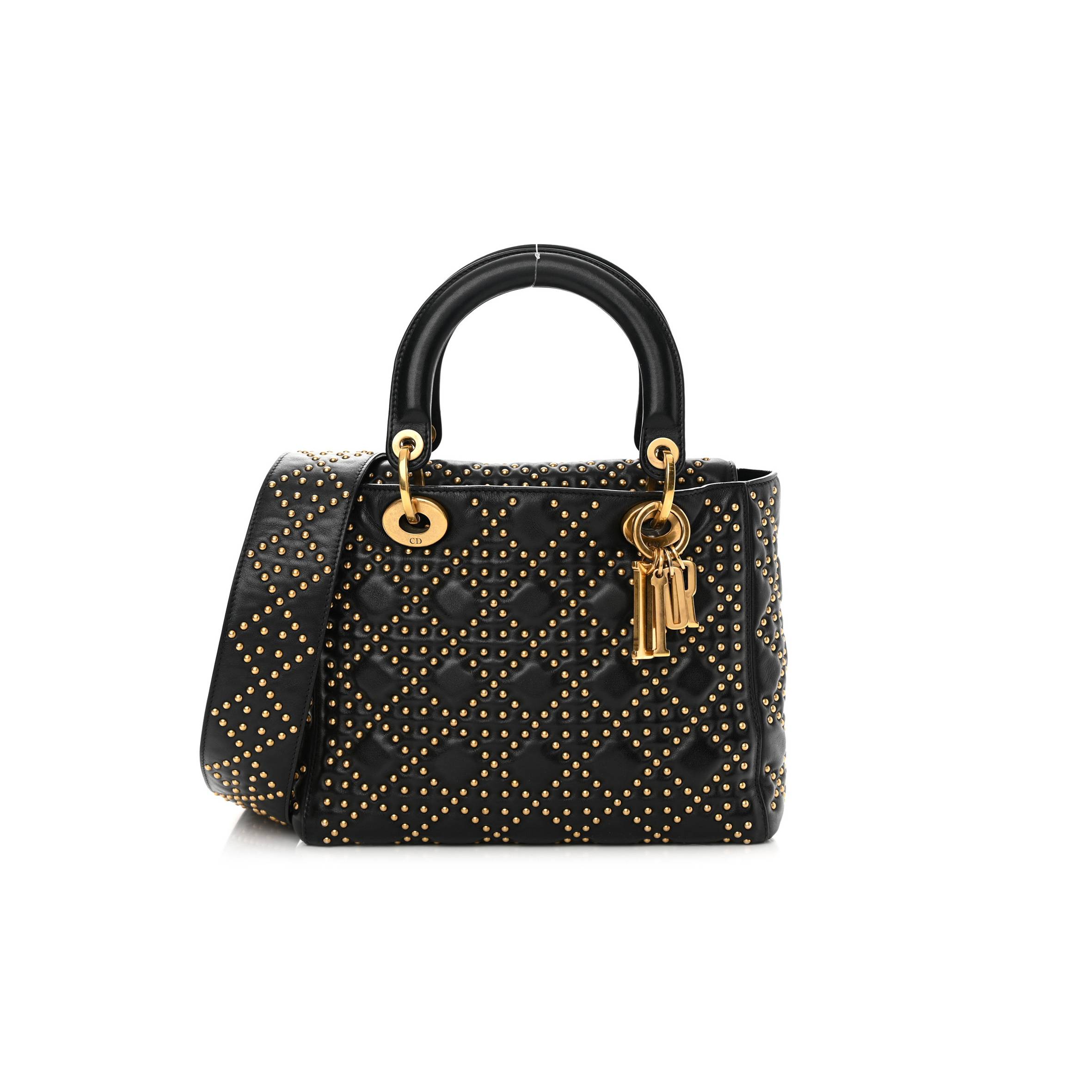 d*or calfskin cannage studded medium S*pple lady d*or black (23*18*12.1cm)