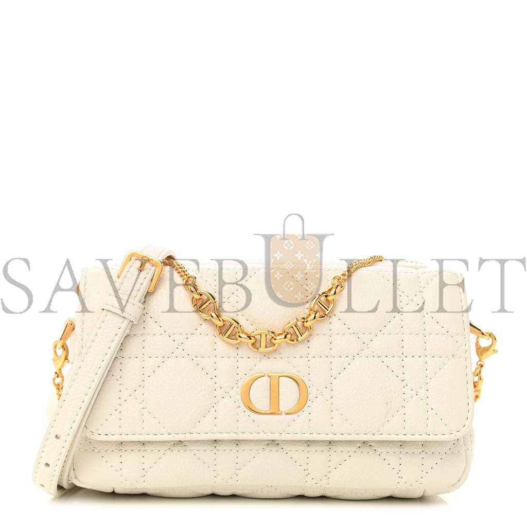 d*or S*pple calfskin cannage caro pouch with chain latte (18*10*6.4cm)