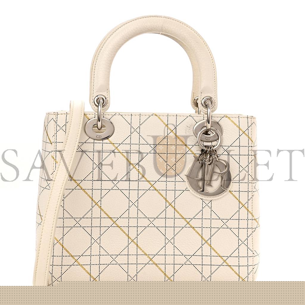 D*or calfskin cannage print medium lady D*or white (23*20*12.1cm)