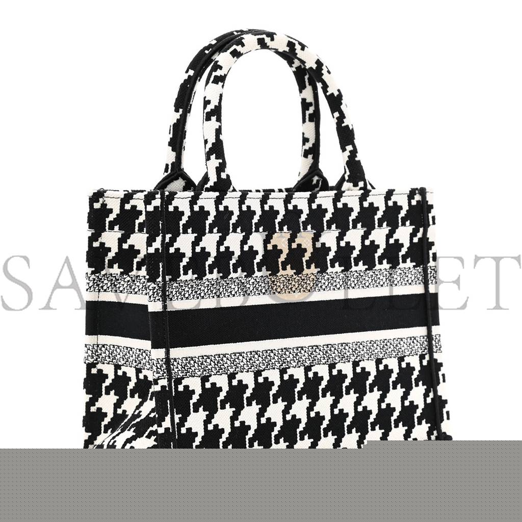 D*or canvas houndstooth embroidered small book tote black white (27*22*11.4cm)