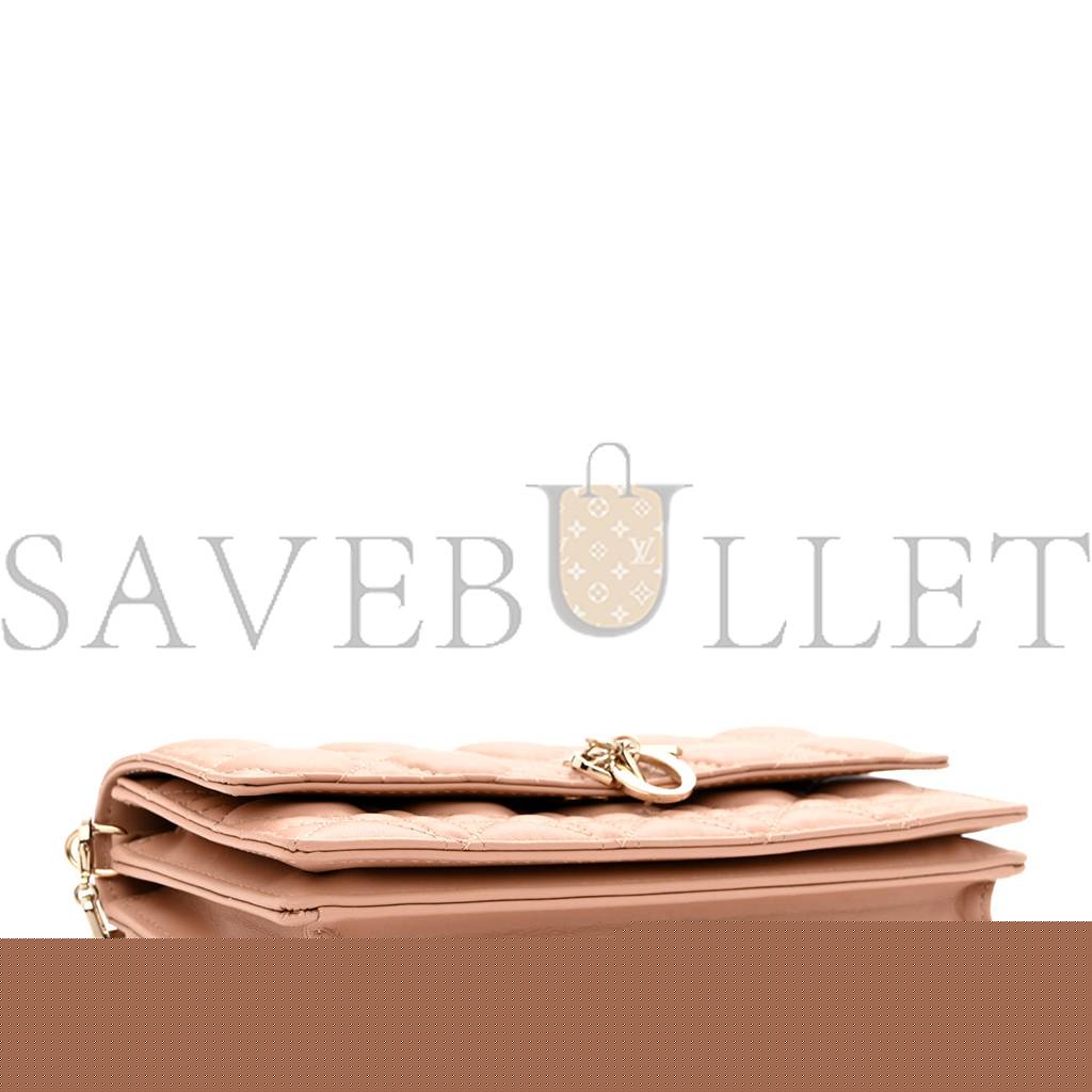 D*or lambskin lady D*or top handle clutch caramel beige (20*11*3.8cm)
