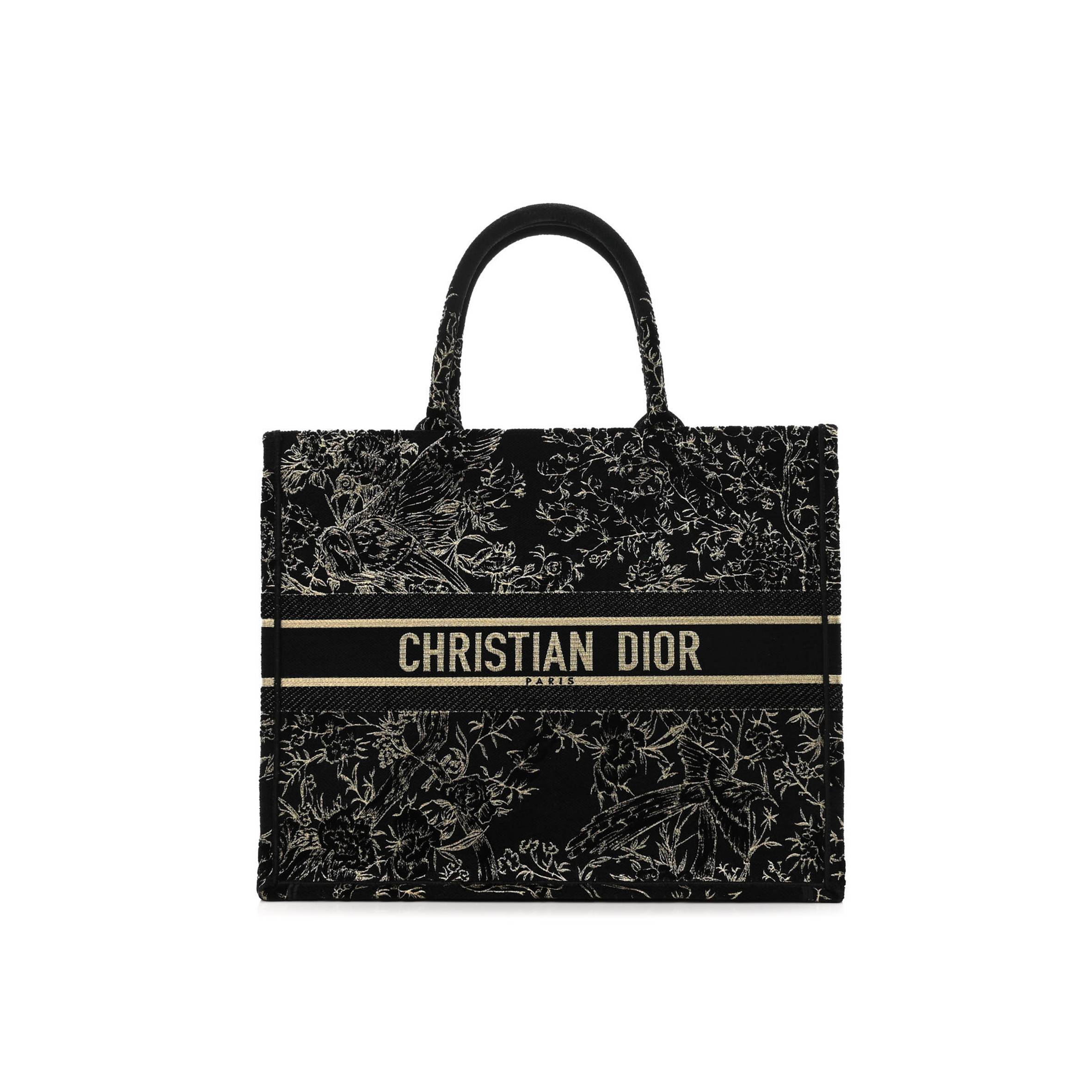 D*or velvet embroidered large book tote black gold (42*34*16.5cm)