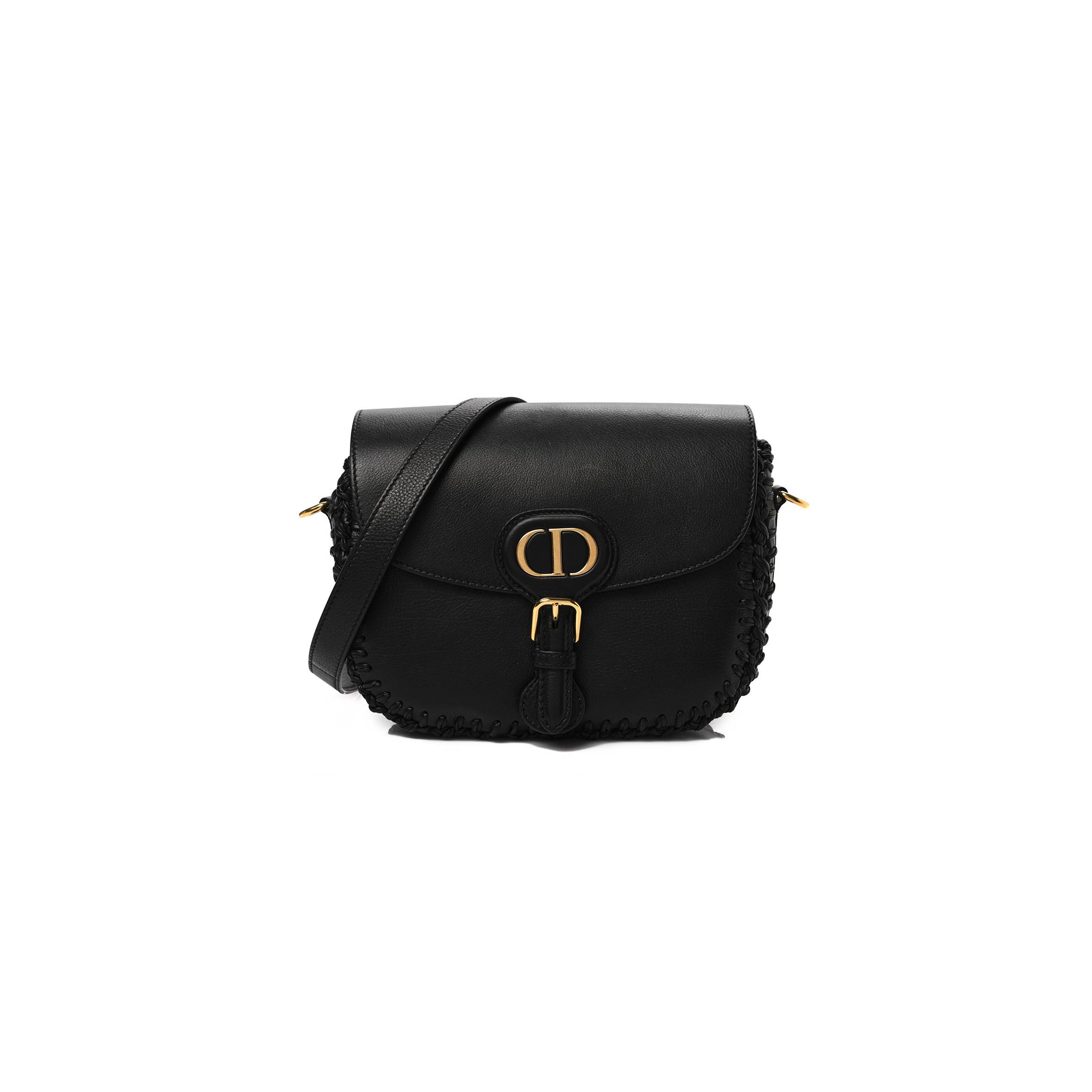 D*or grained calfskin medium whipstitched bobby bag black (21*18*5.7cm)
