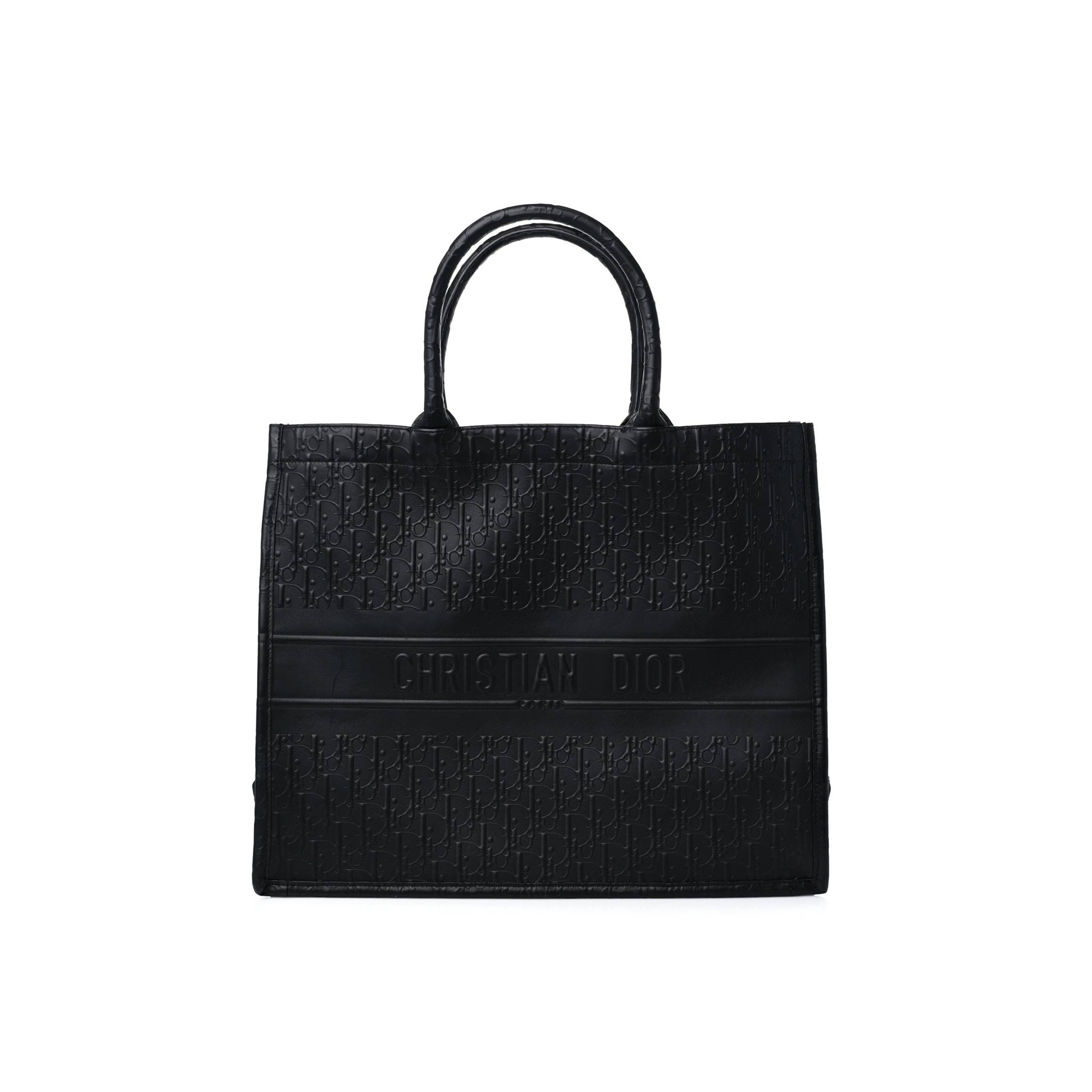 D*or oblique calfskin embossed large book tote black (42*34*18.4cm)
