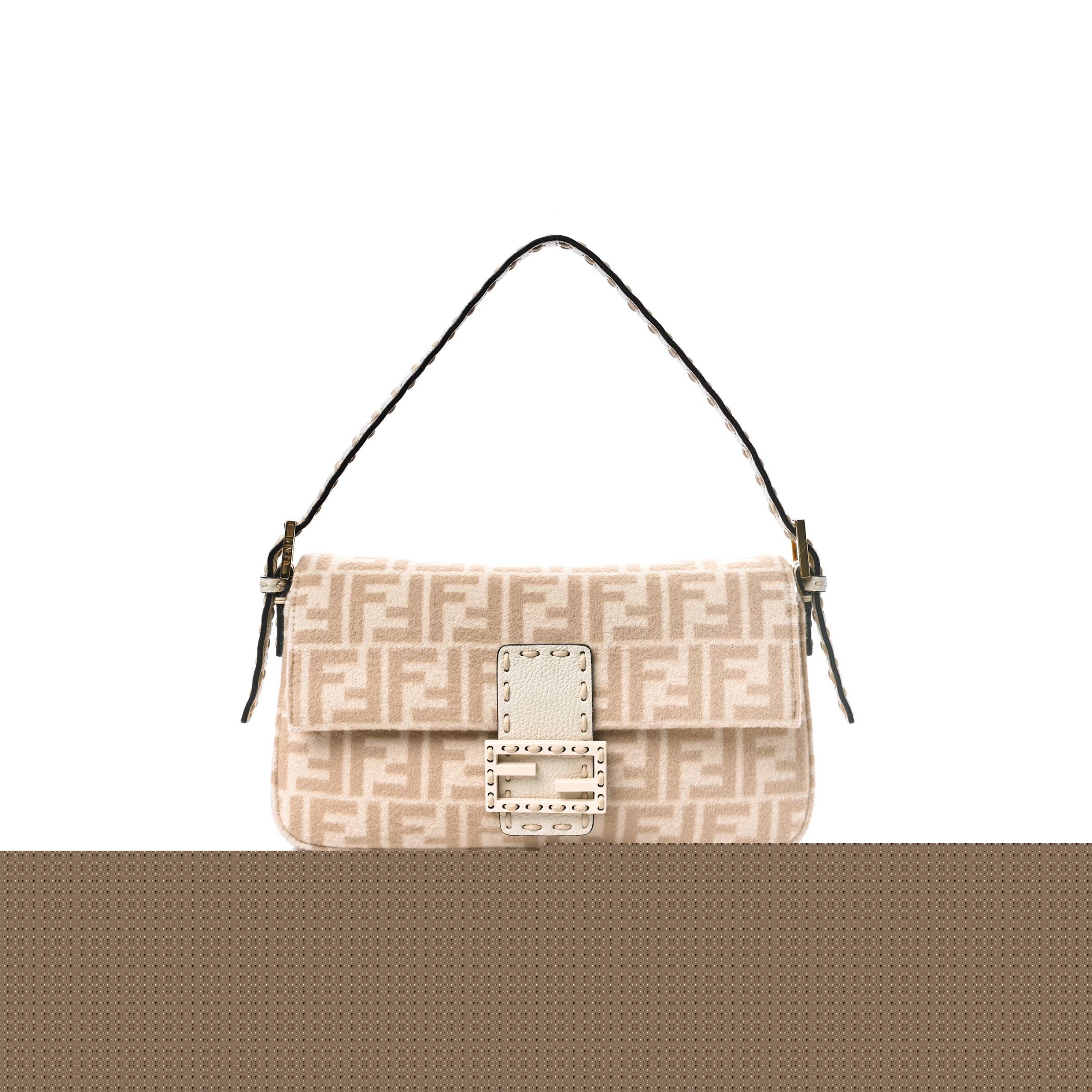 F**di wool cuoio romano selleria ff 1974 baguette 1997 beige cammello camelia (27*15*4cm)