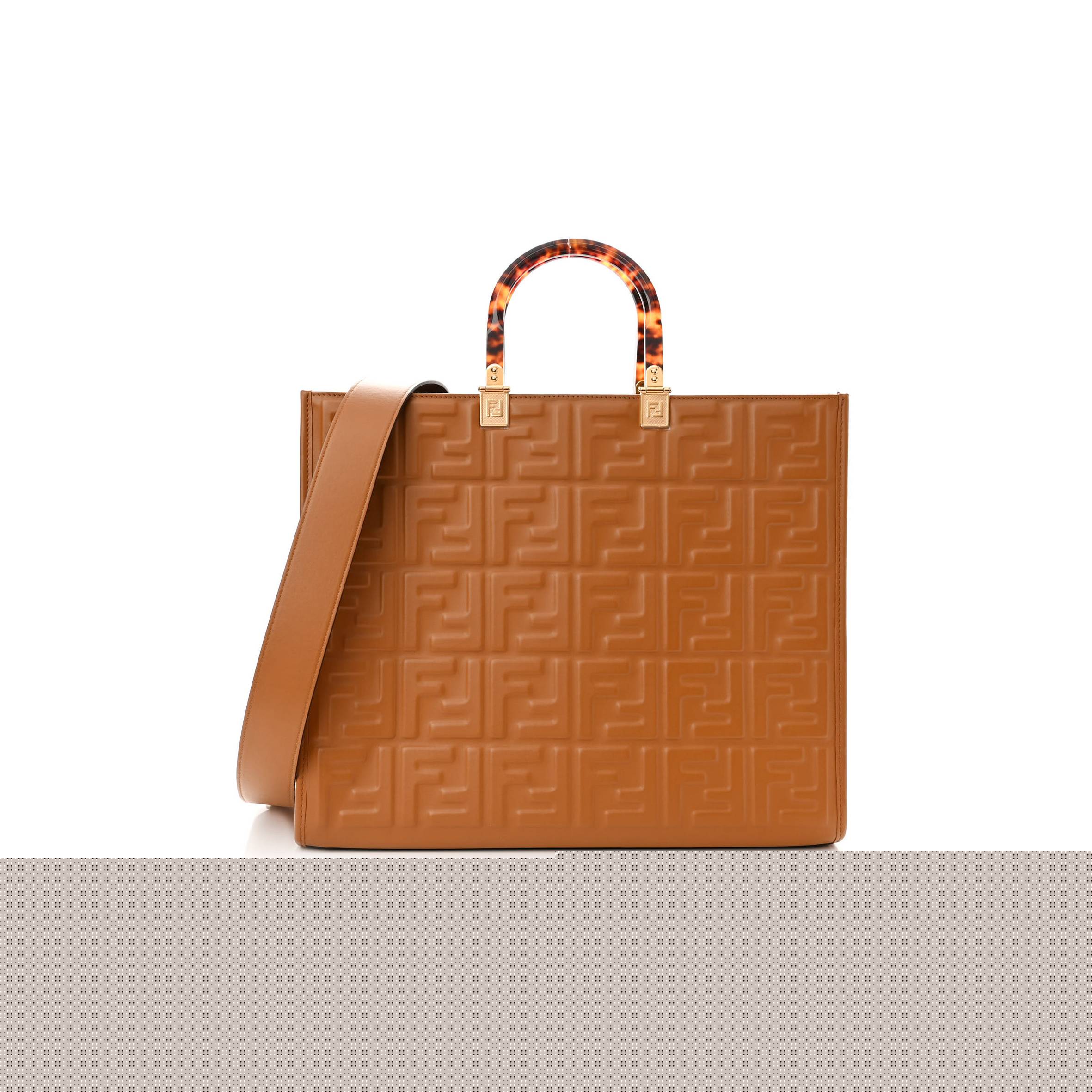 F**di vitello plexiglass ff embossed medium F**di sunshine shopper tote caramello (35*31*17cm)