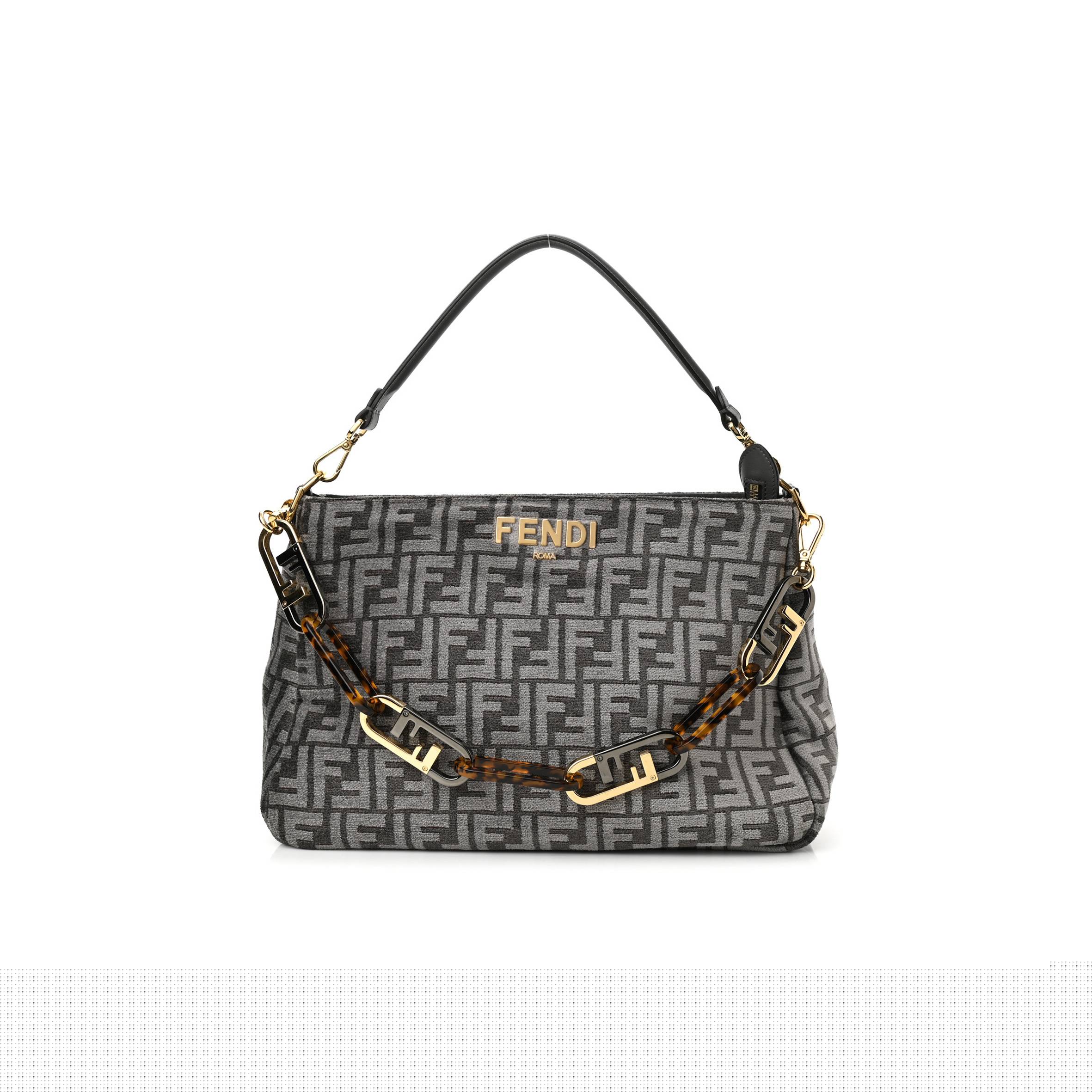 F**di chenille vitello seta plexiglass ff F**di o'lock zipper anthracite asfalto (35*23*14cm)