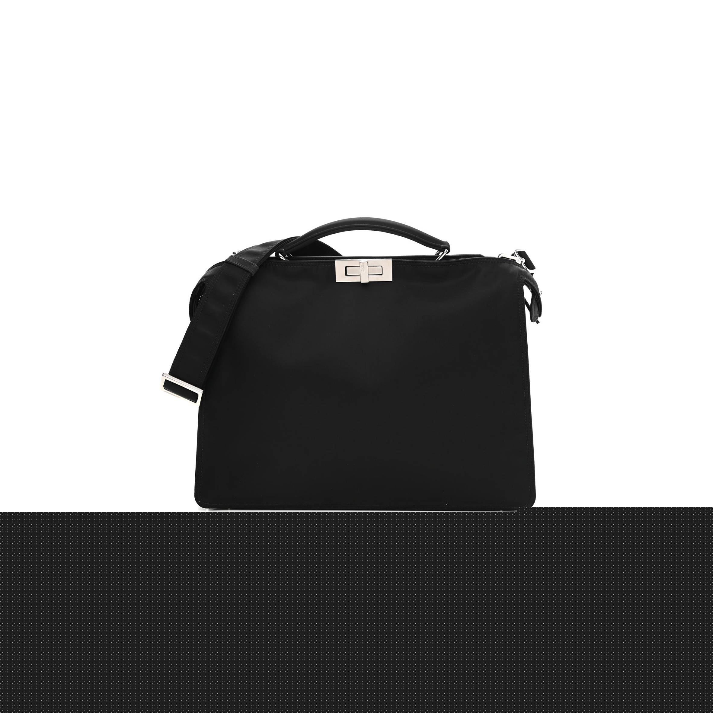 F**di nylon vitello cover logo embossed medium peekaboo i see u satchel black white (38*29*11cm)