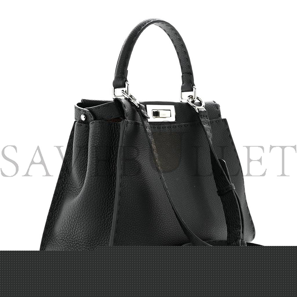 F**di cuoio romano selleria bi-color medium peekaboo iconic satchel black mou (34*24*13cm)