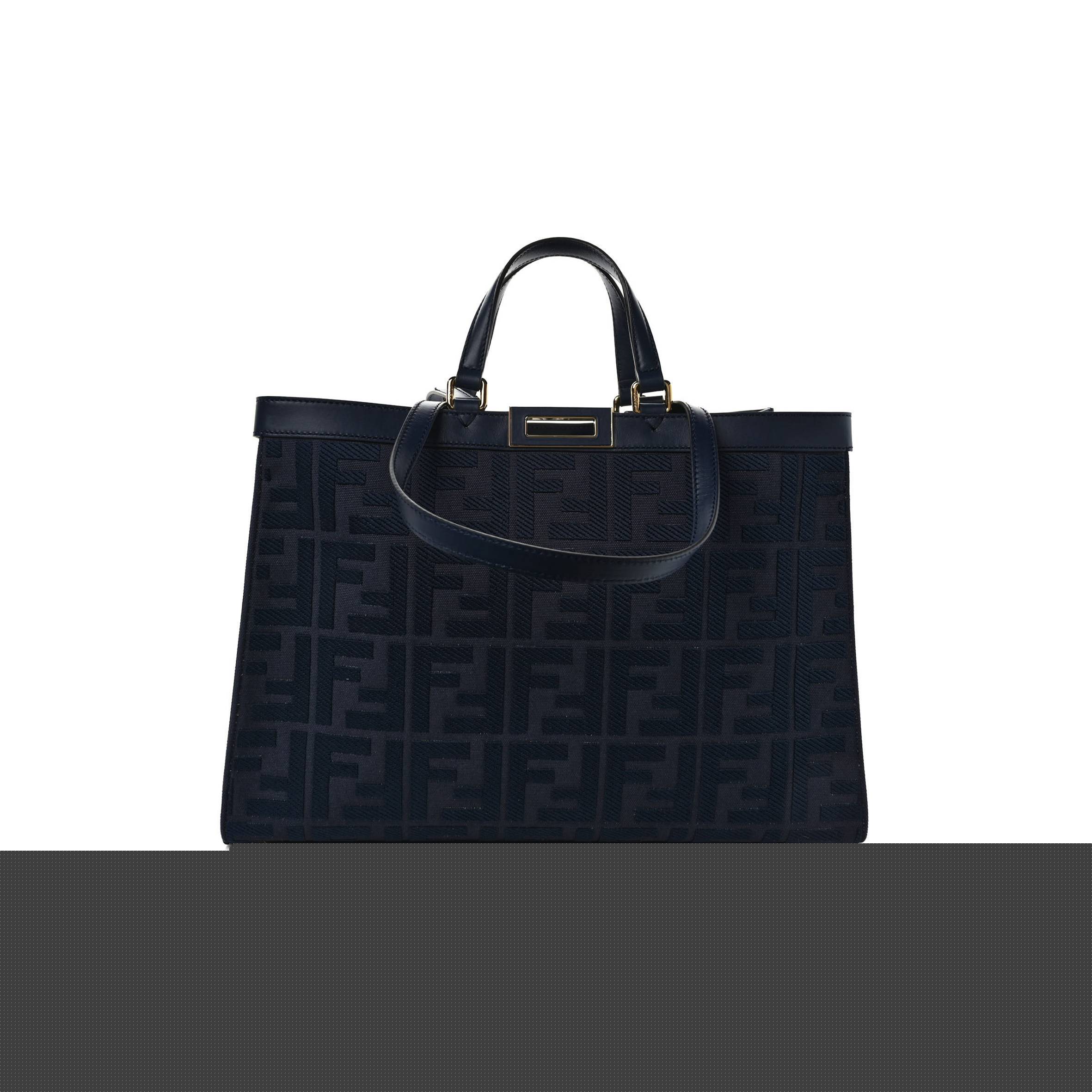 F**di canvas vitello king ff embroidered medium peekaboo x-tote blue (41*29*15cm)