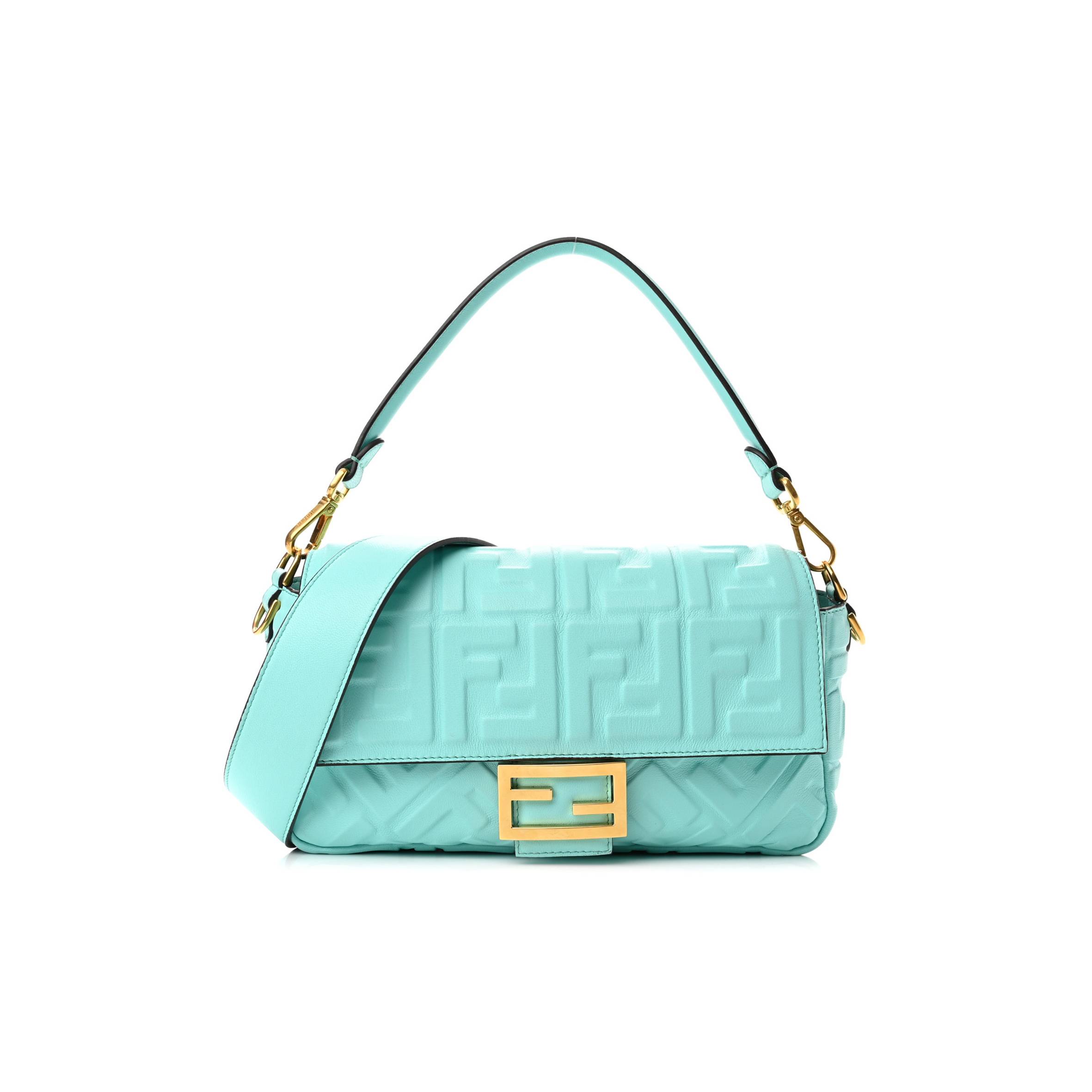 F**di nappa ff 1974 embossed baguette spring turquoise (25*15*5cm)