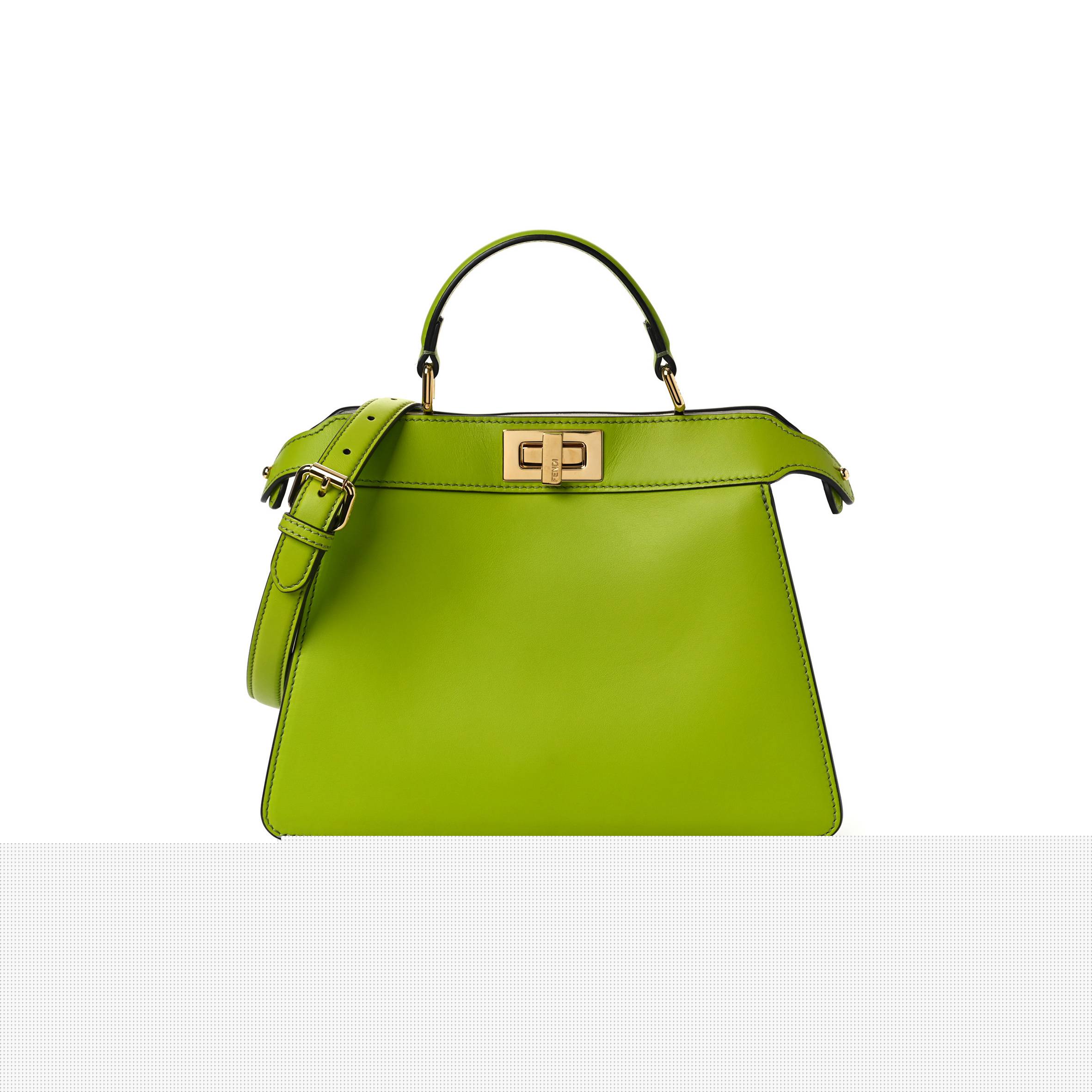 F**di vitello seta shiny nappa bi-color small peekaboo i see u satchel wasabi white (27*20*10cm)