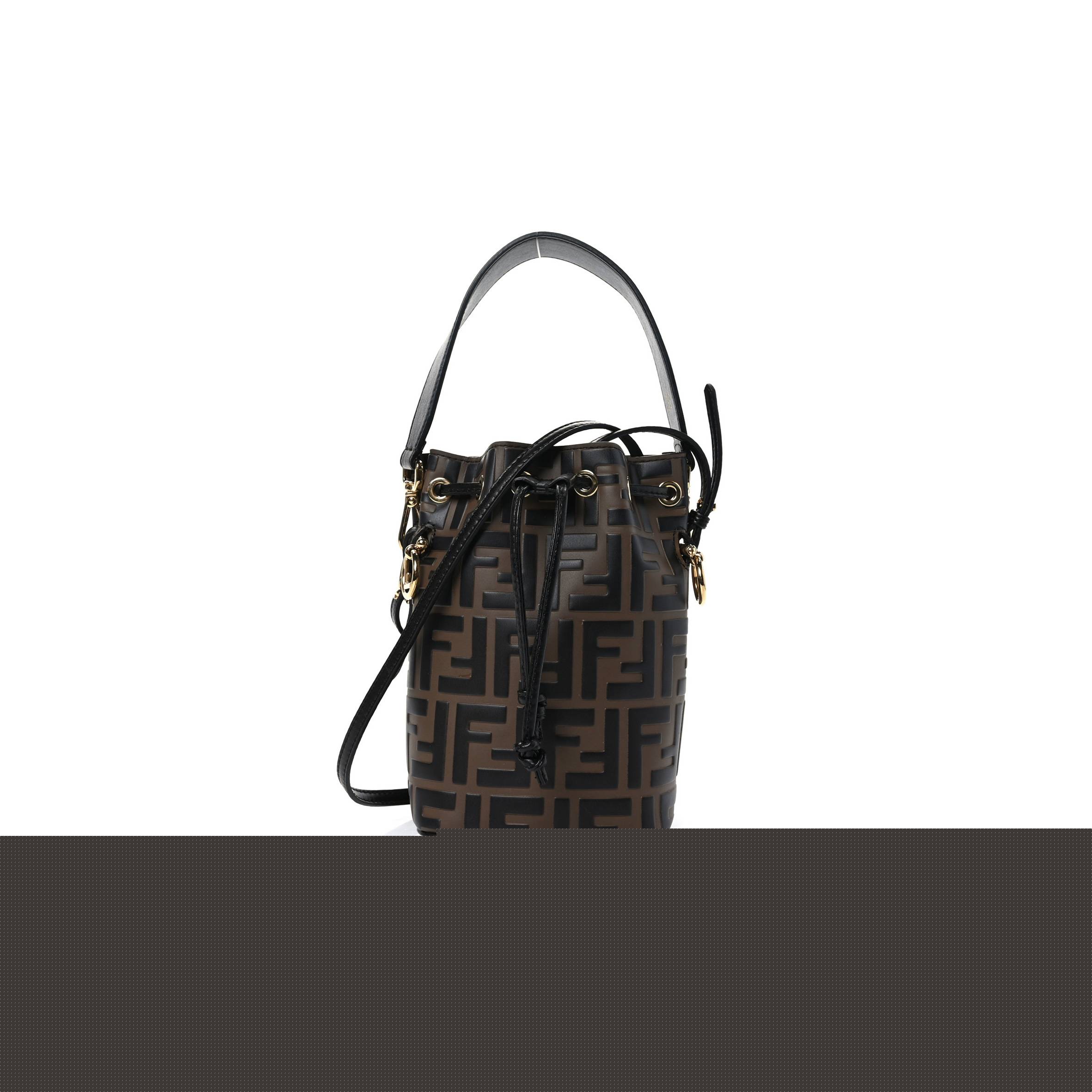 F**di vitello liberty f is F**di bi-color ff 1974 embossed mini mon tresor bucket bag maya black (18*11*10cm)