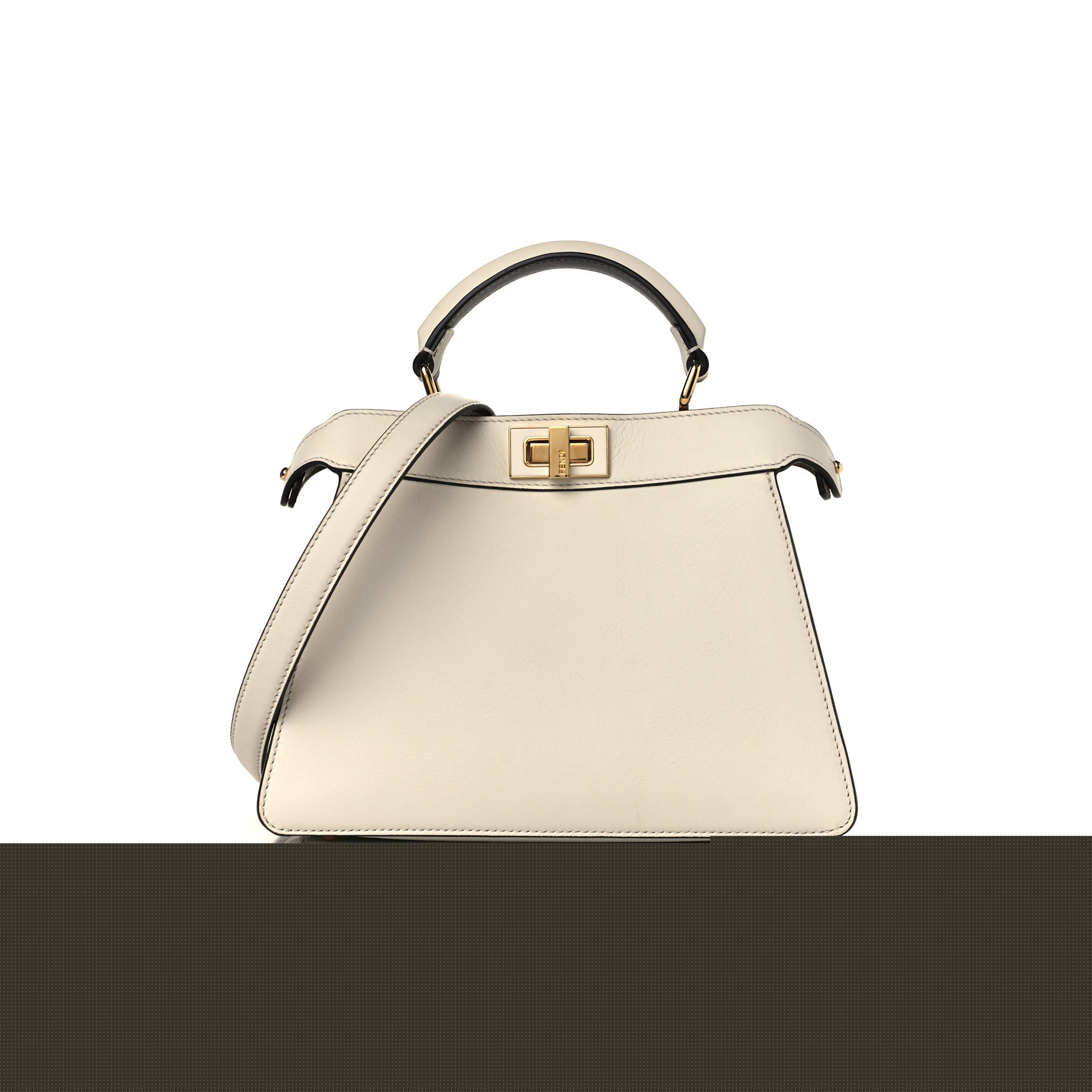 F**di vitello seta nappa plexiglass bi-color peekaboo i see u satchel white ice sand (20*15*9cm)