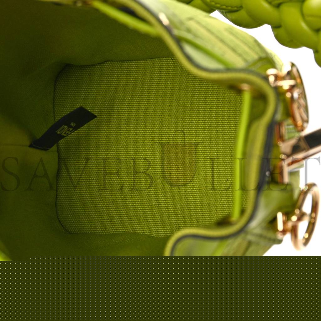 F**di canvas vitello grace f is F**di ff embroidered mini mon tresor bucket bag wasabi (18*12*10cm)