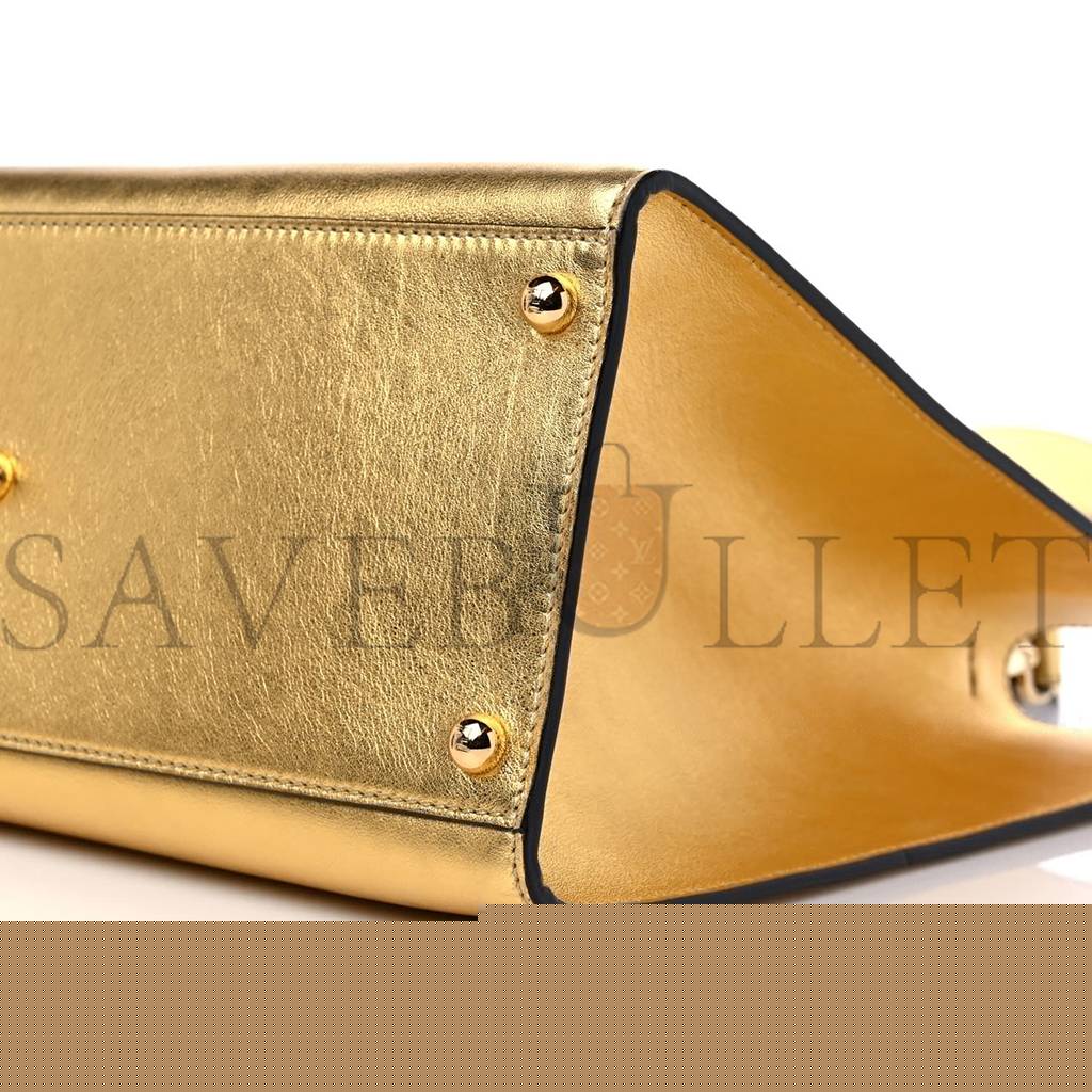 F**di vitello catalan mirror plexiglass logo embossed medium F**di sunshine shopper tote gold (36*30*14cm)