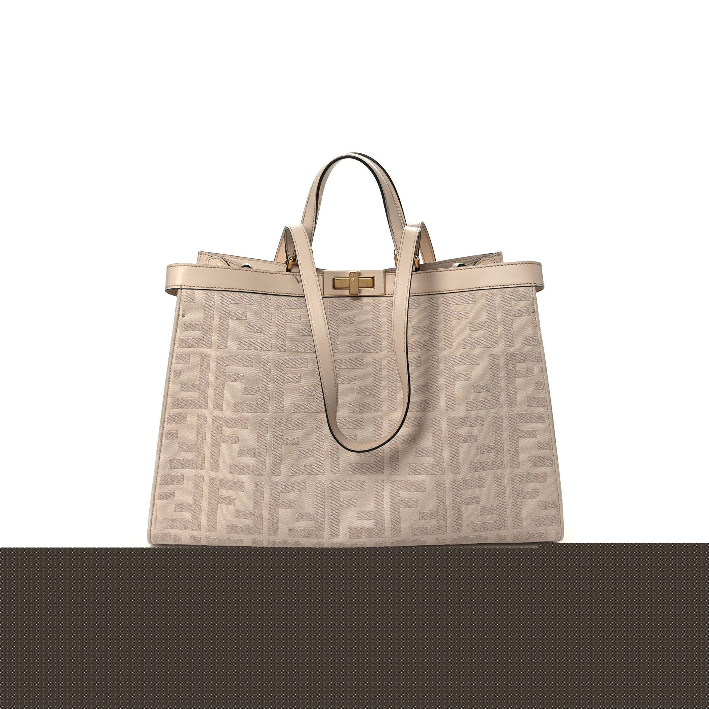 F**di canvas vitello king ff embroidered medium peekaboo x-tote poudre (41*29*15cm)