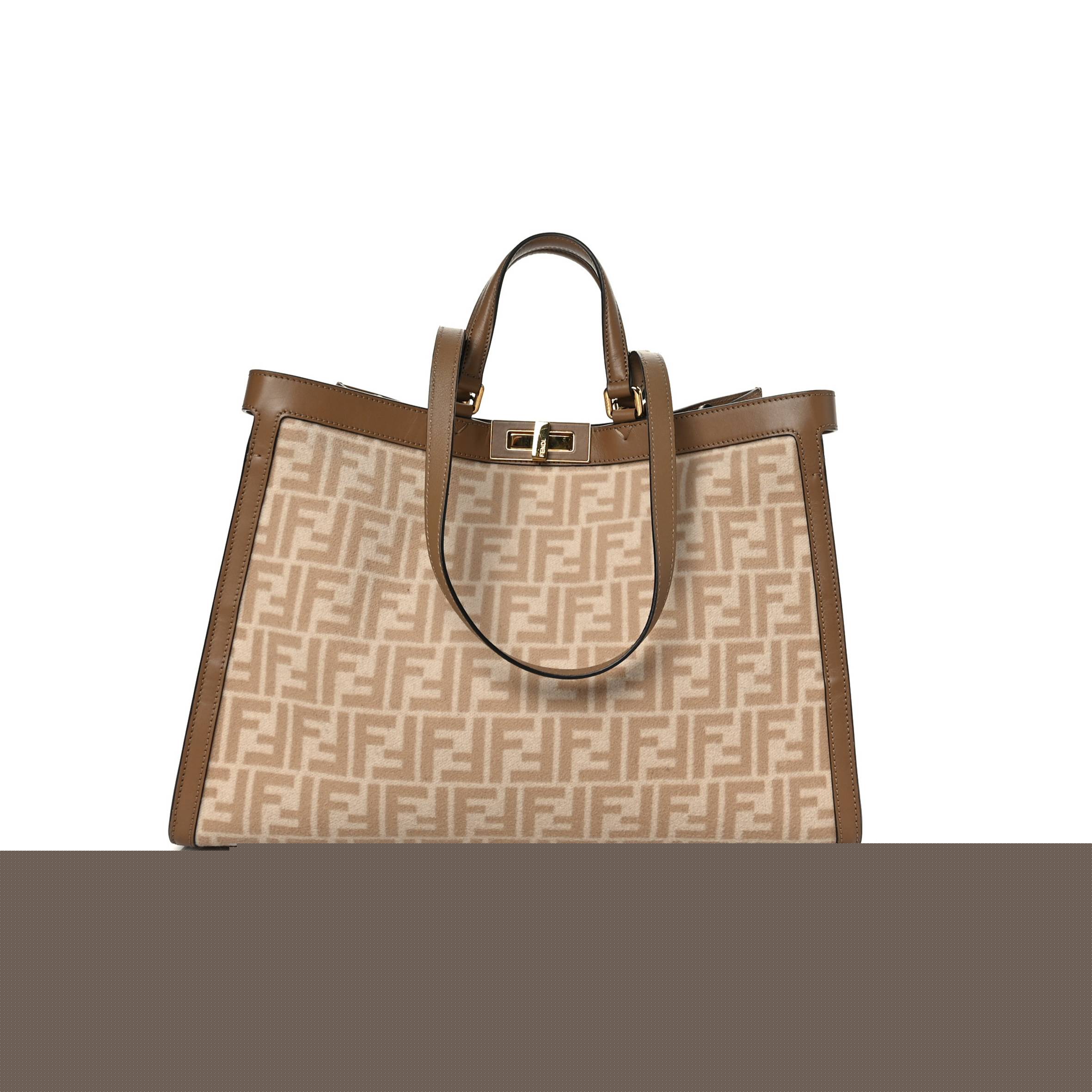 F**di wool vitello king seta ff 1974 medium peekaboo x-tote beige cammello sand (41*29*15cm)