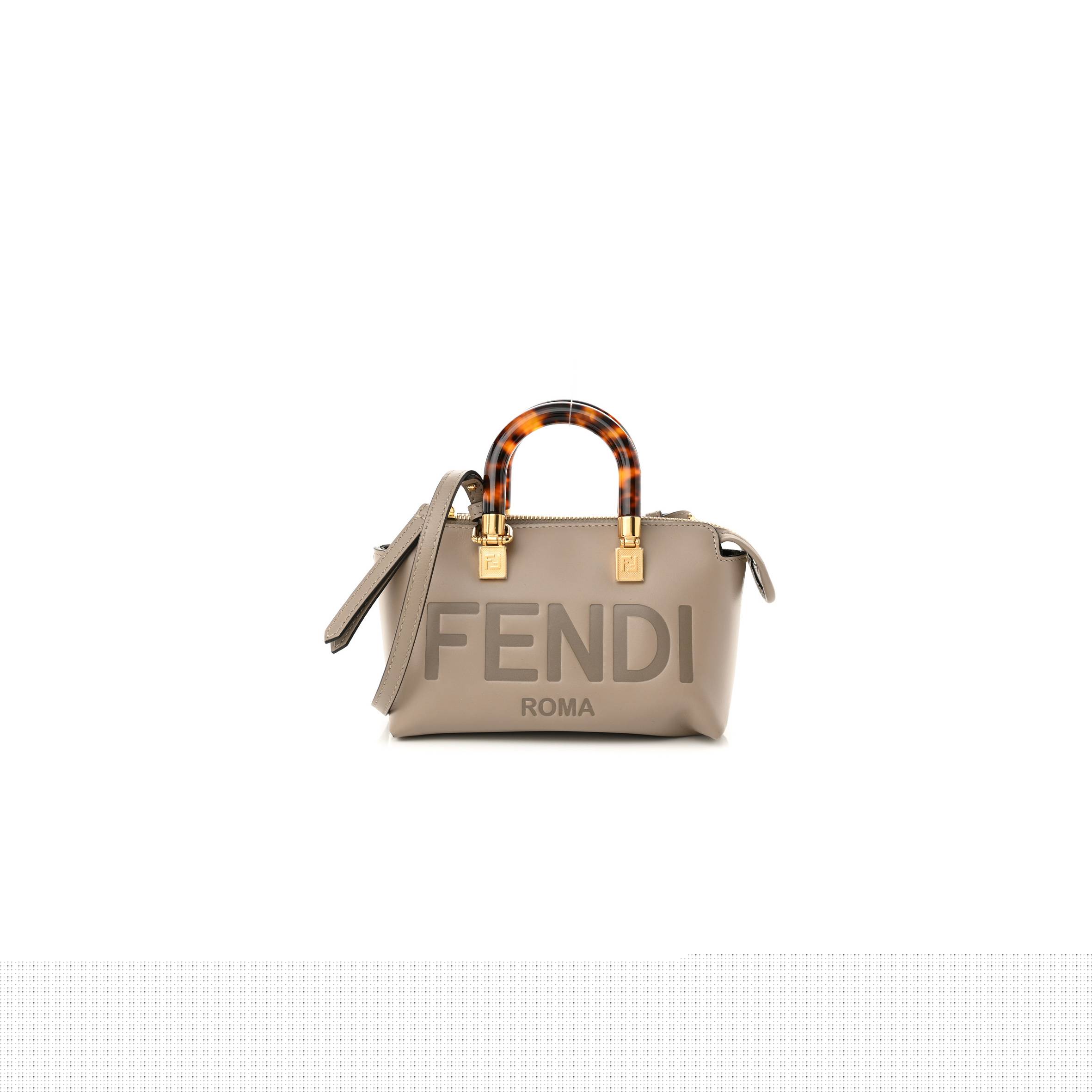 F**di vitello king plexiglass logo embossed mini by the way top handle boston bag tortora (18*11*8cm)